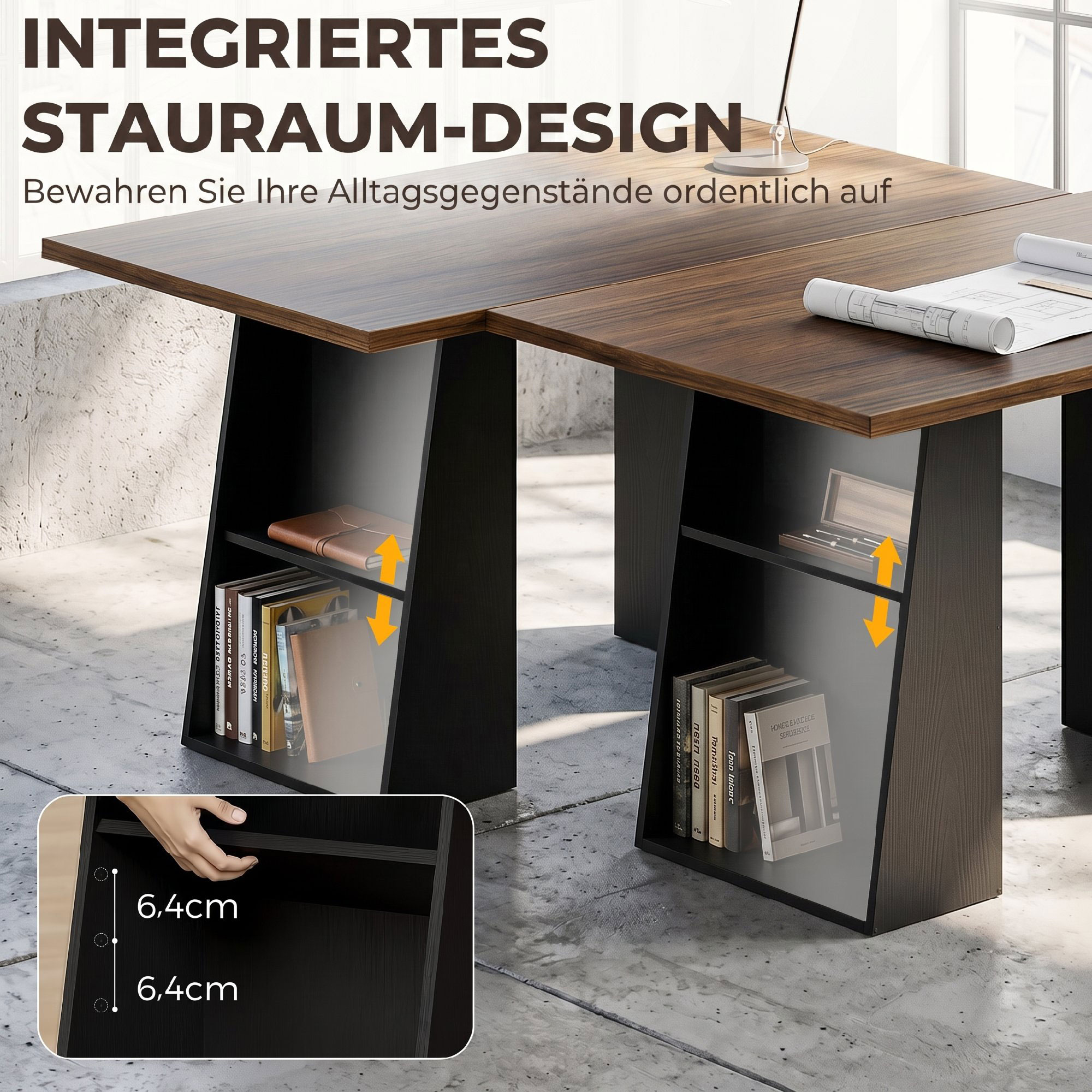 Kirjutuslaud 4 avatud riiuliga, industriaalstiil, 140 cm, pruun-must