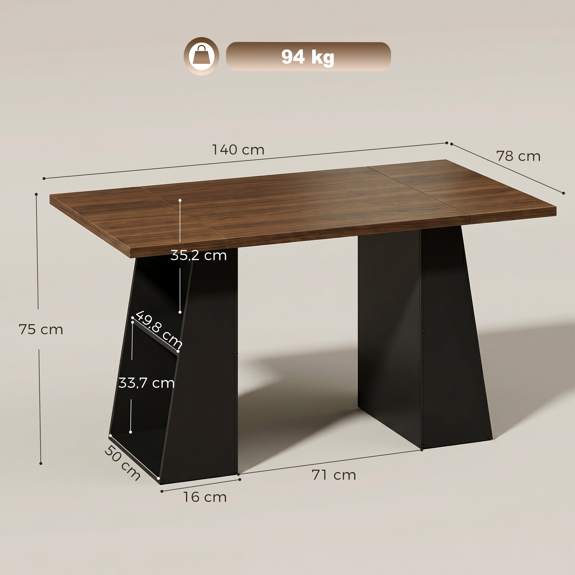 Kirjutuslaud 4 avatud riiuliga, industriaalstiil, 140 cm, pruun-must