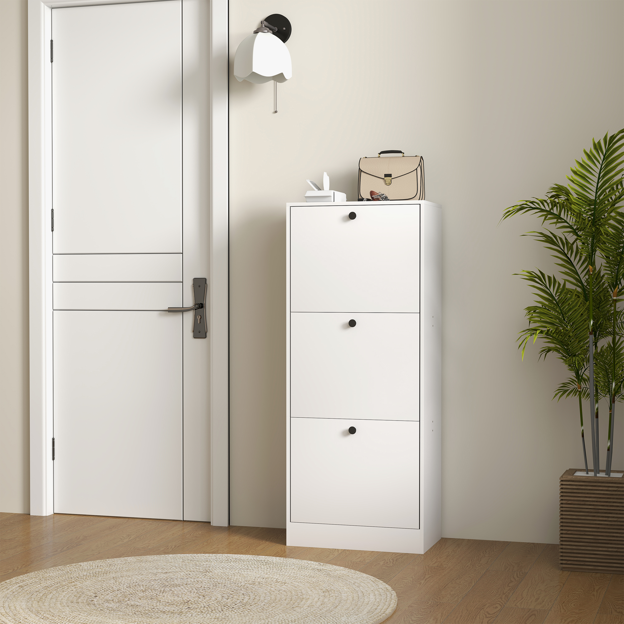 Kingakapp, 3 kallutatavat sahtlit, reguleeritavad riiulid, valge, 47 x 28 x 115 cm