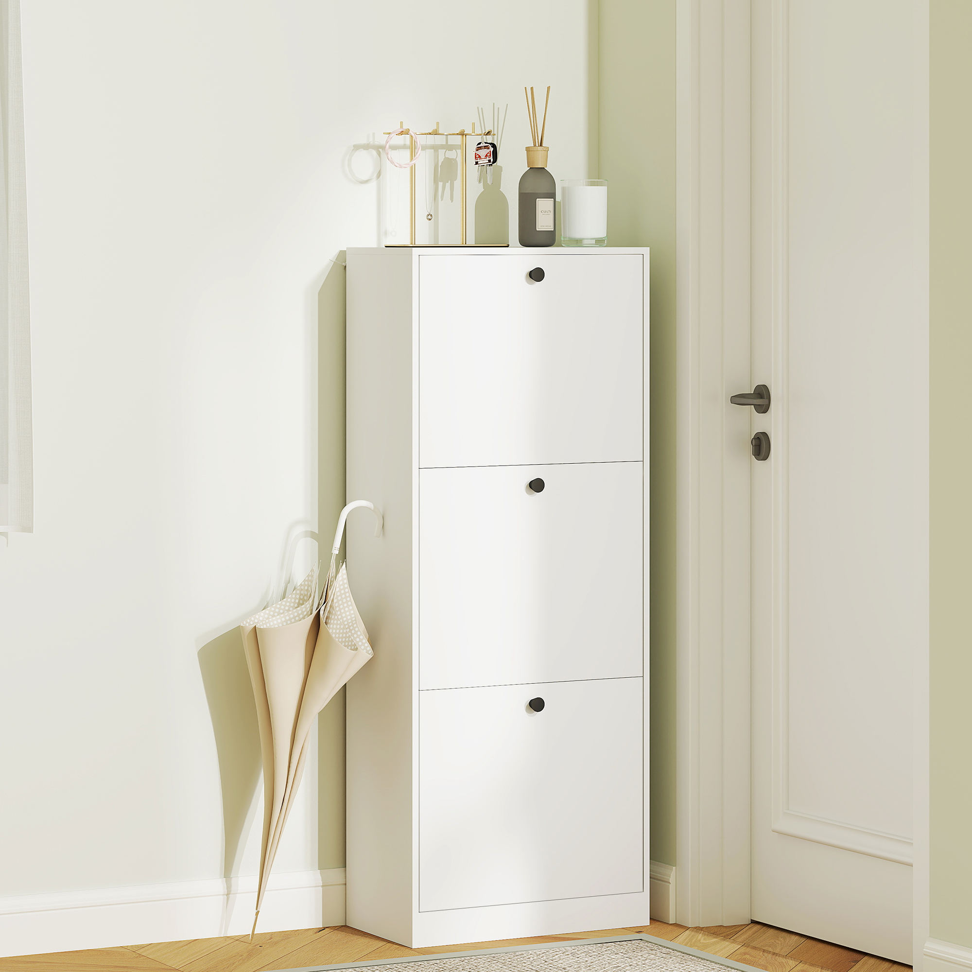 Kingakapp 3 kallutatava sahtliga, valge, 47 x 26 x 120 cm