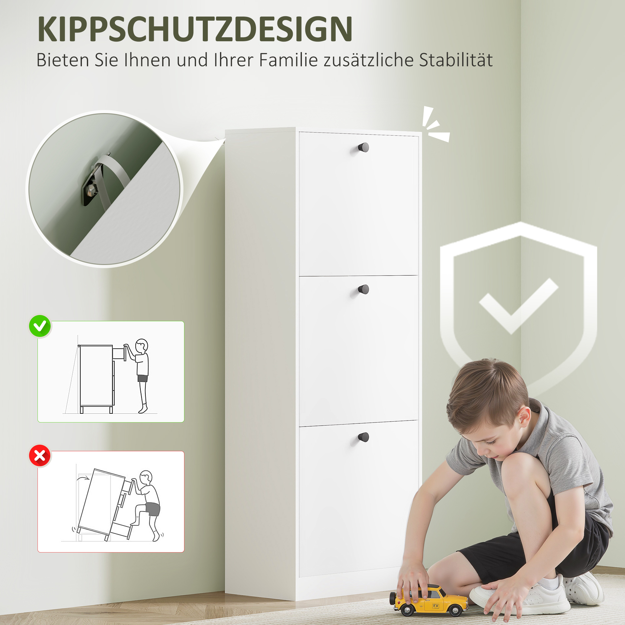 Kingakapp 3 kallutatava sahtliga, valge, 47 x 26 x 120 cm