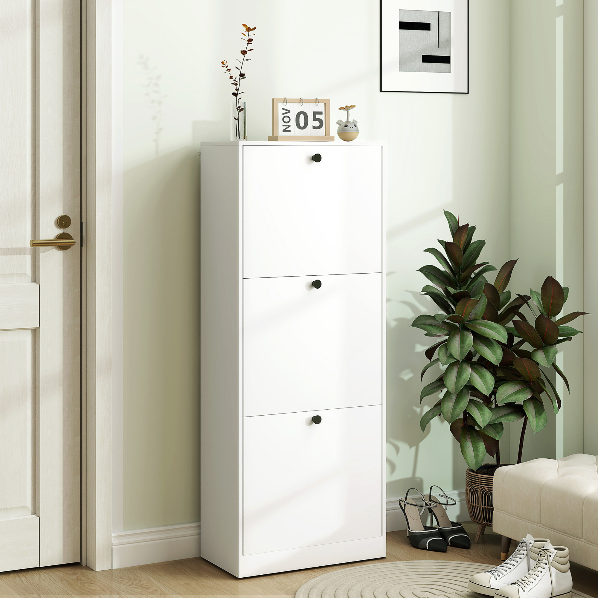 Kingakapp 3 kallutatava sahtliga, valge, 47 x 26 x 120 cm