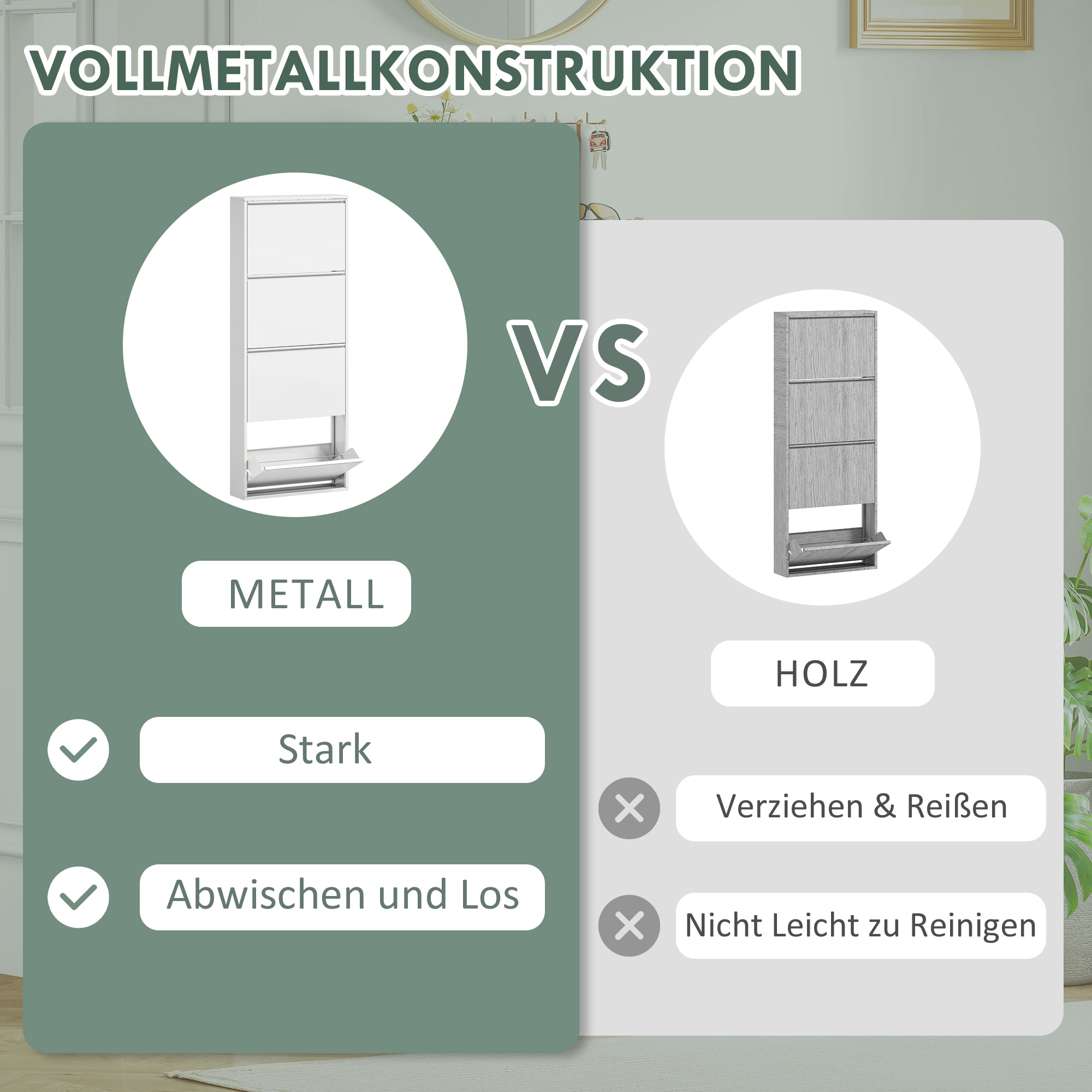 Sile metallist kingakapp, valge, 4 kallutatavat sahtlit, 55 x 15 x 139,5 cm