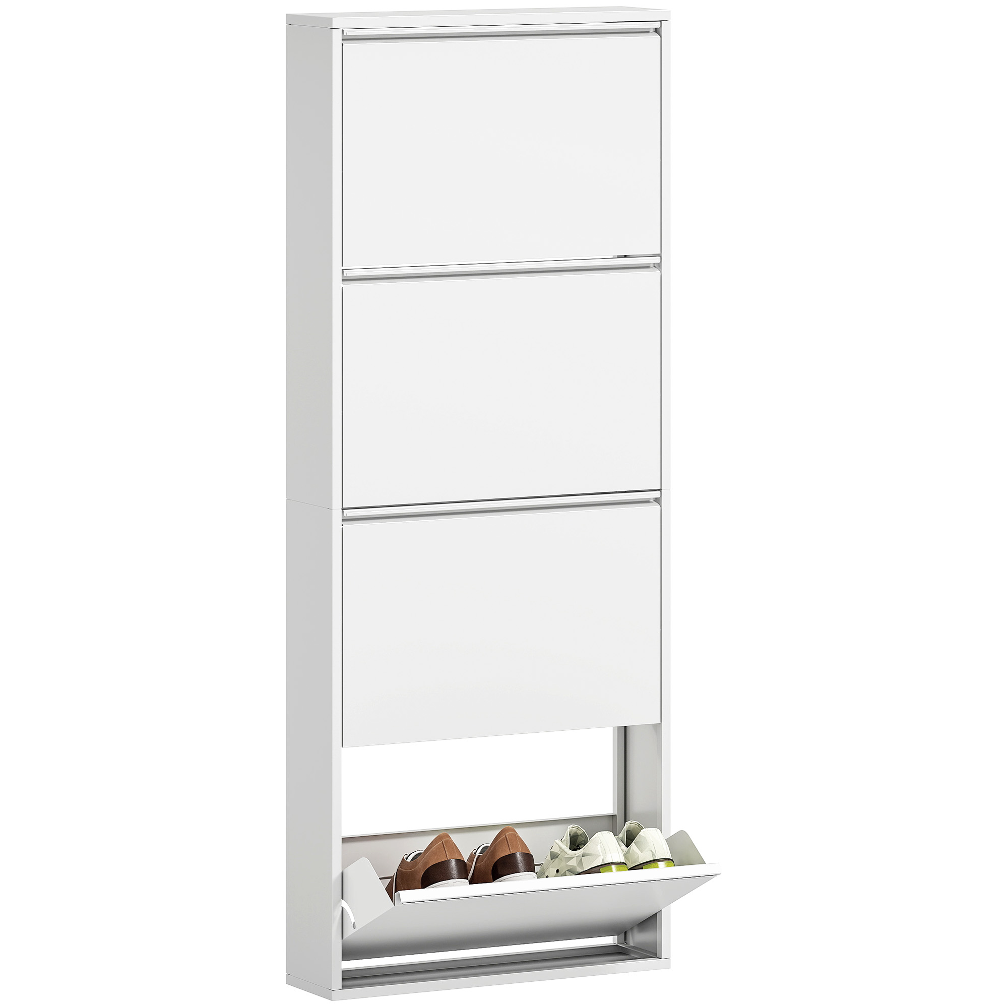 Sile metallist kingakapp, valge, 4 kallutatavat sahtlit, 55 x 15 x 139,5 cm
