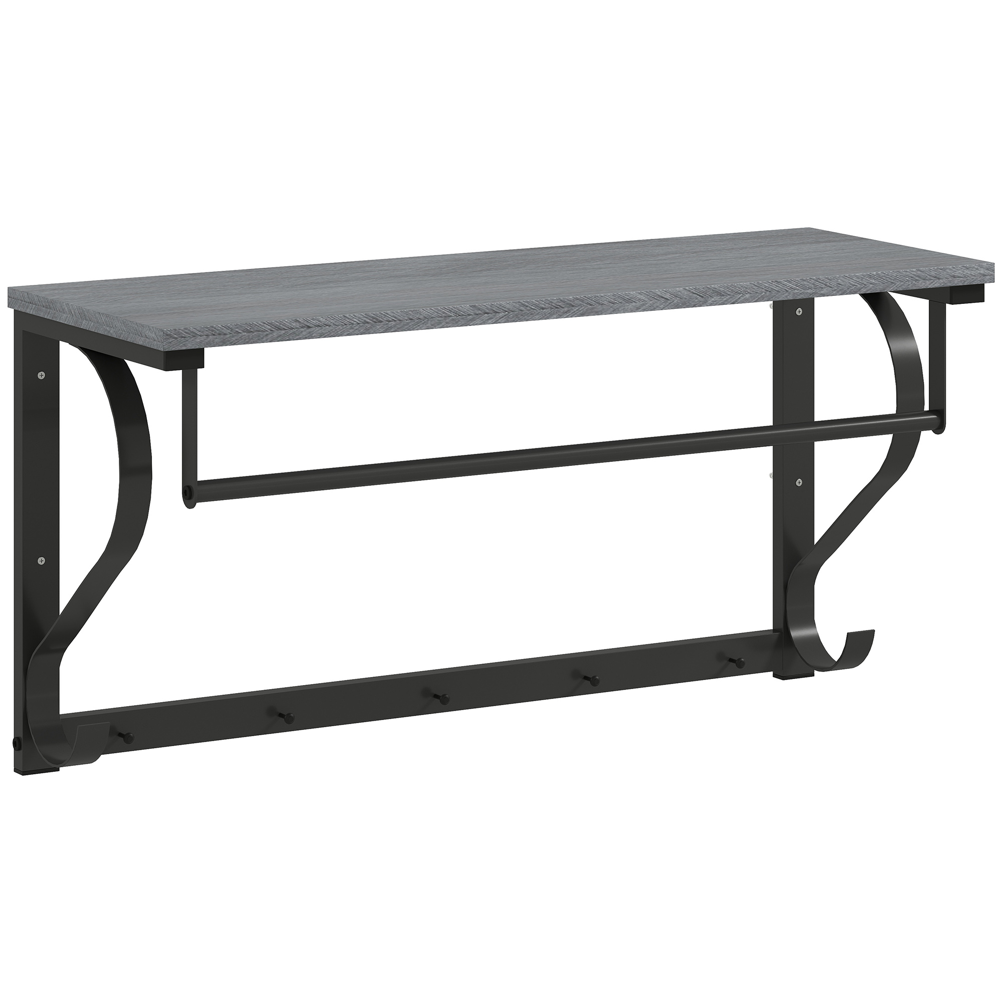 Seinale kinnitatav riidepuualus, hall, 5 konksu, 70 x 25 x 35,4 cm