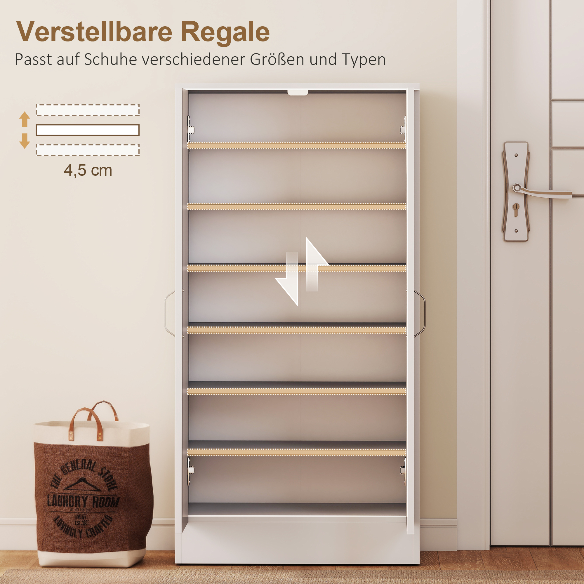 Kingakapp pehmelt sulguvate hingedega, reguleeritavad riiulid, valge, 55 x 35 x 108 cm