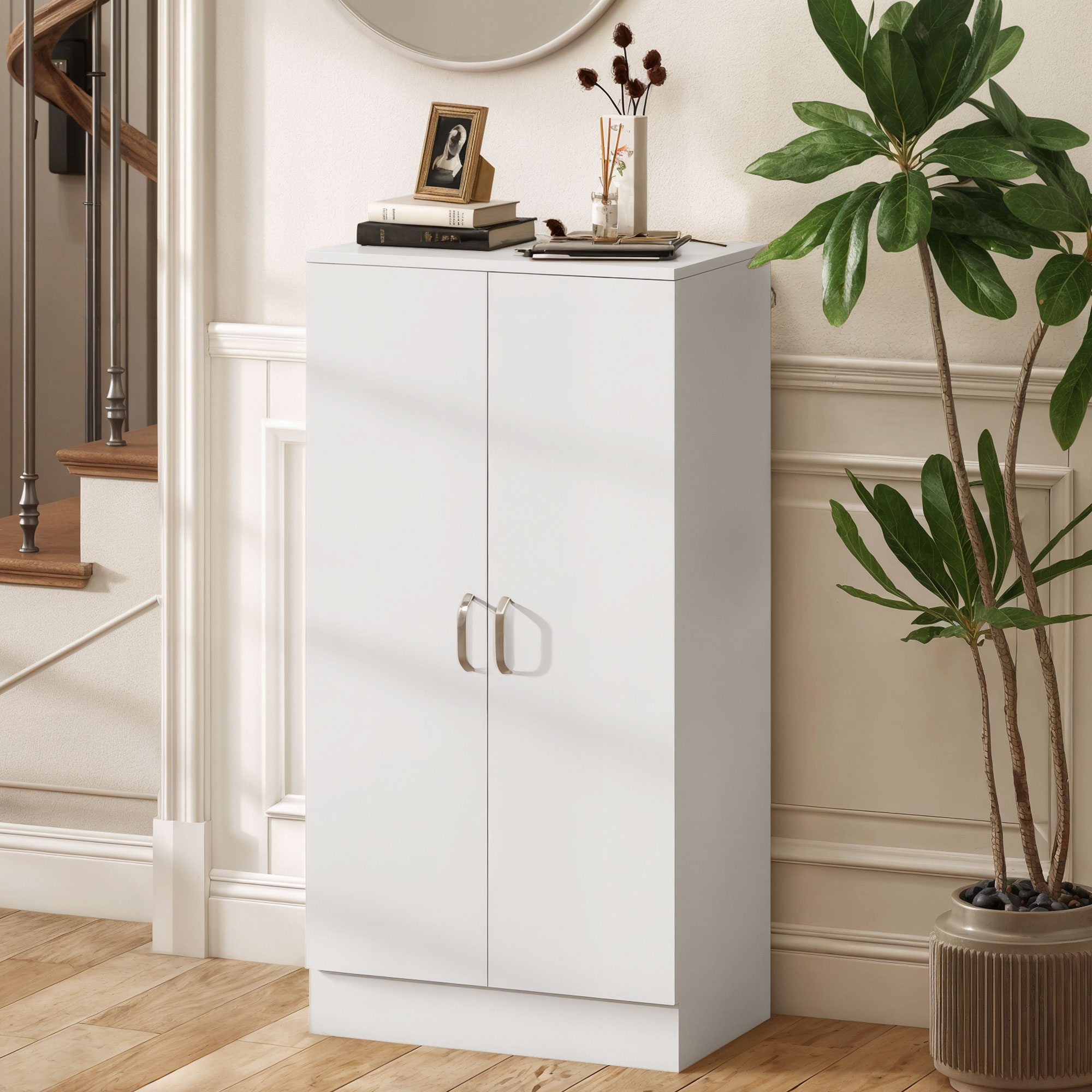 Kingakapp pehmelt sulguvate hingedega, reguleeritavad riiulid, valge, 55 x 35 x 108 cm