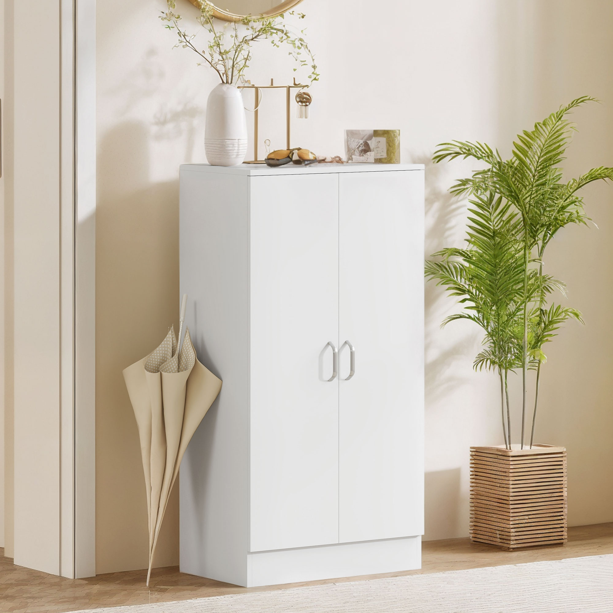 Kingakapp pehmelt sulguvate hingedega, reguleeritavad riiulid, valge, 55 x 35 x 108 cm