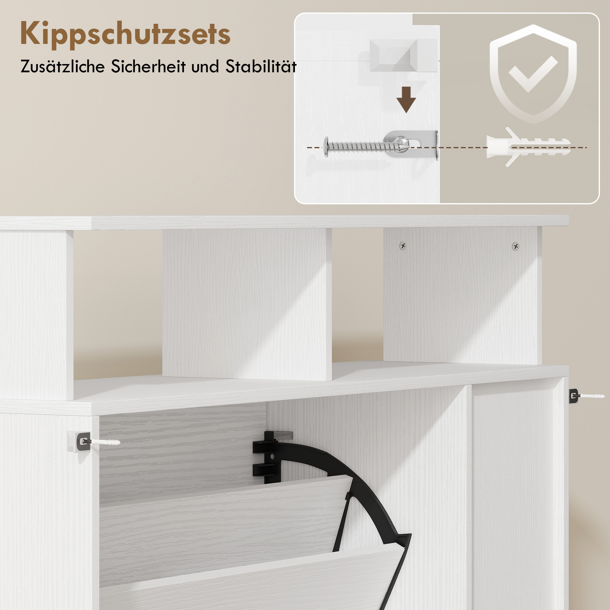 Kingakapp 2 kallutatava sahtliga, valge, 89 x 25 x 92 cm
