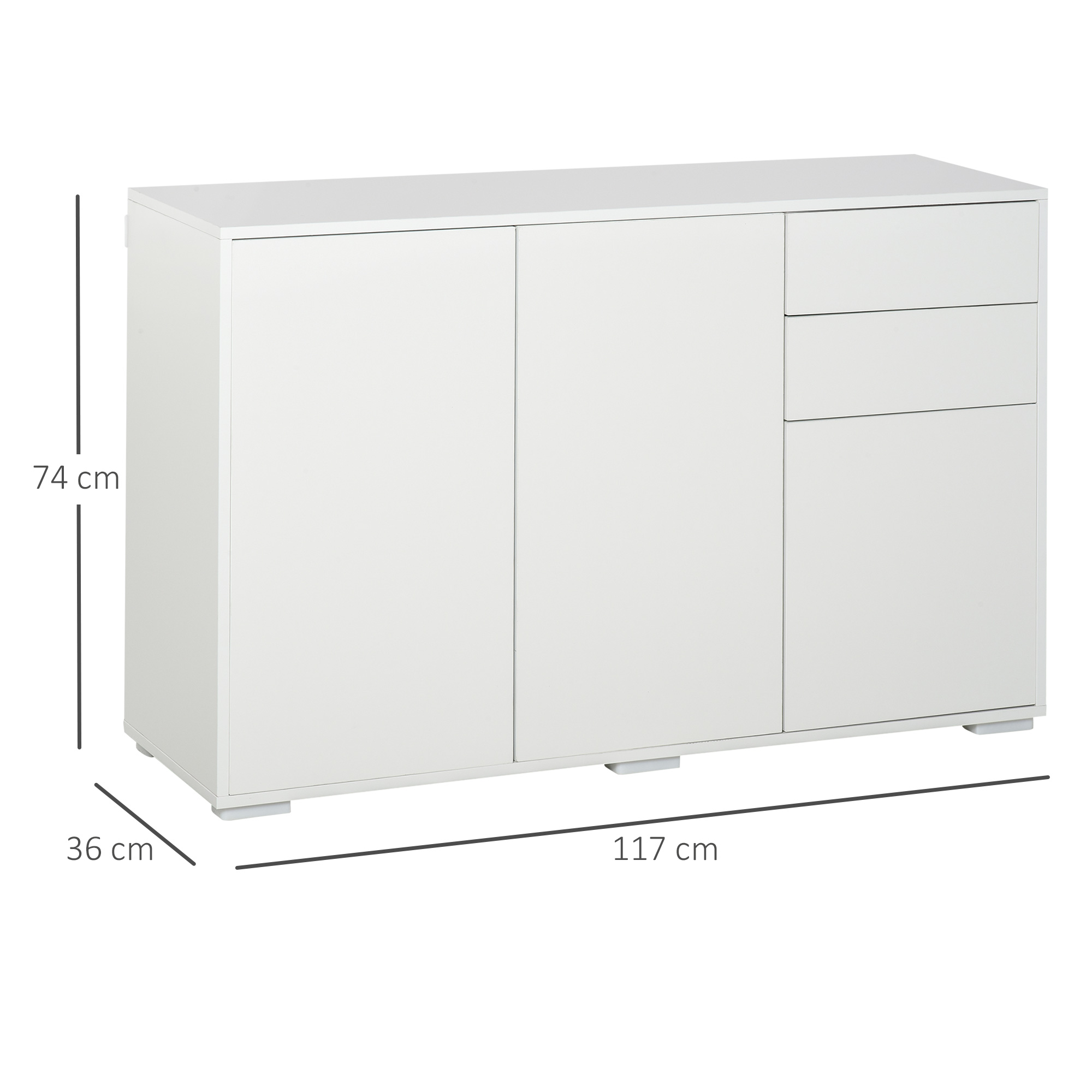 Sideboard kapp, 2 sahtlit, push-click, valge, 117 x 36 x 74 cm