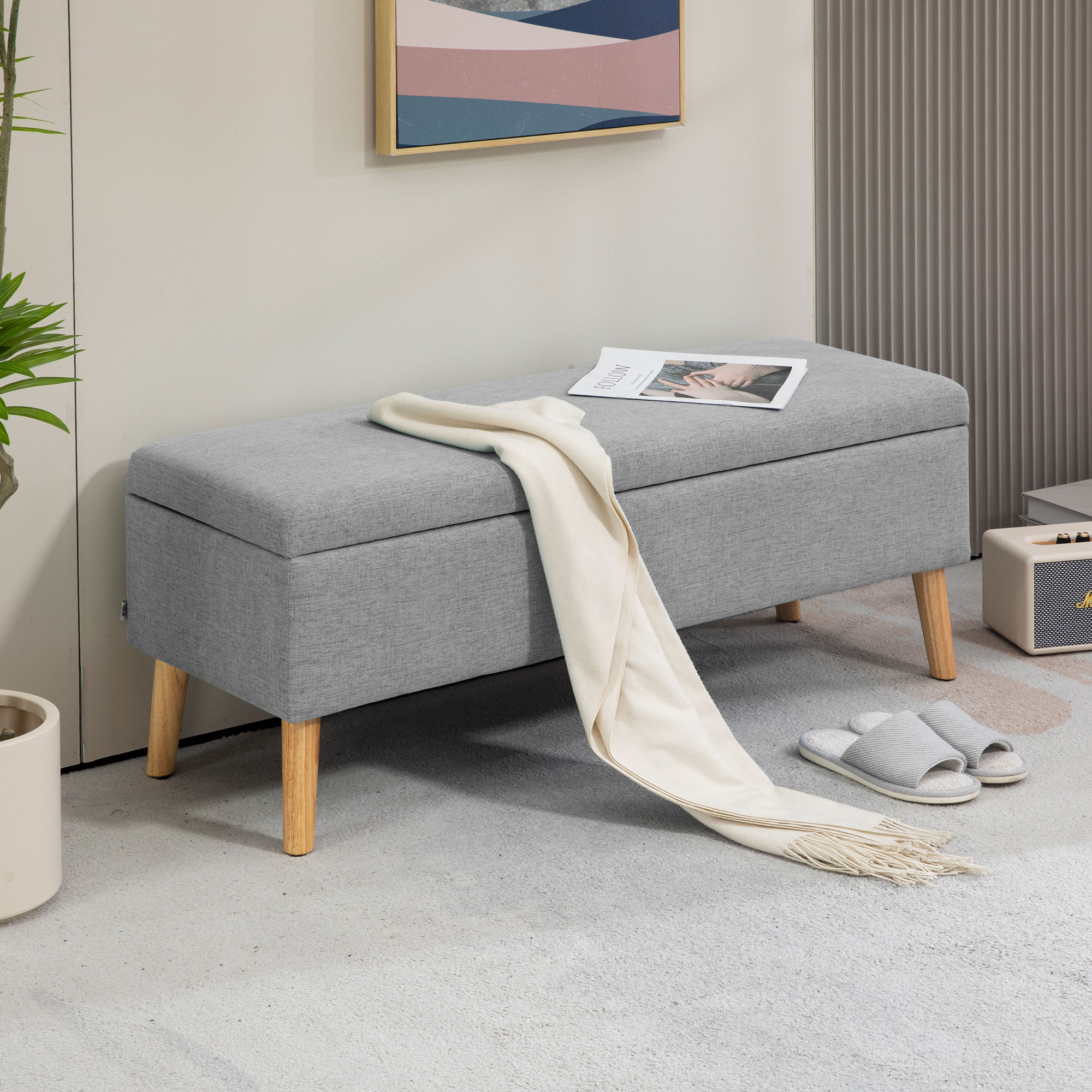 Polsterdatud hoiupink, hall, 110 x 39 x 45 cm