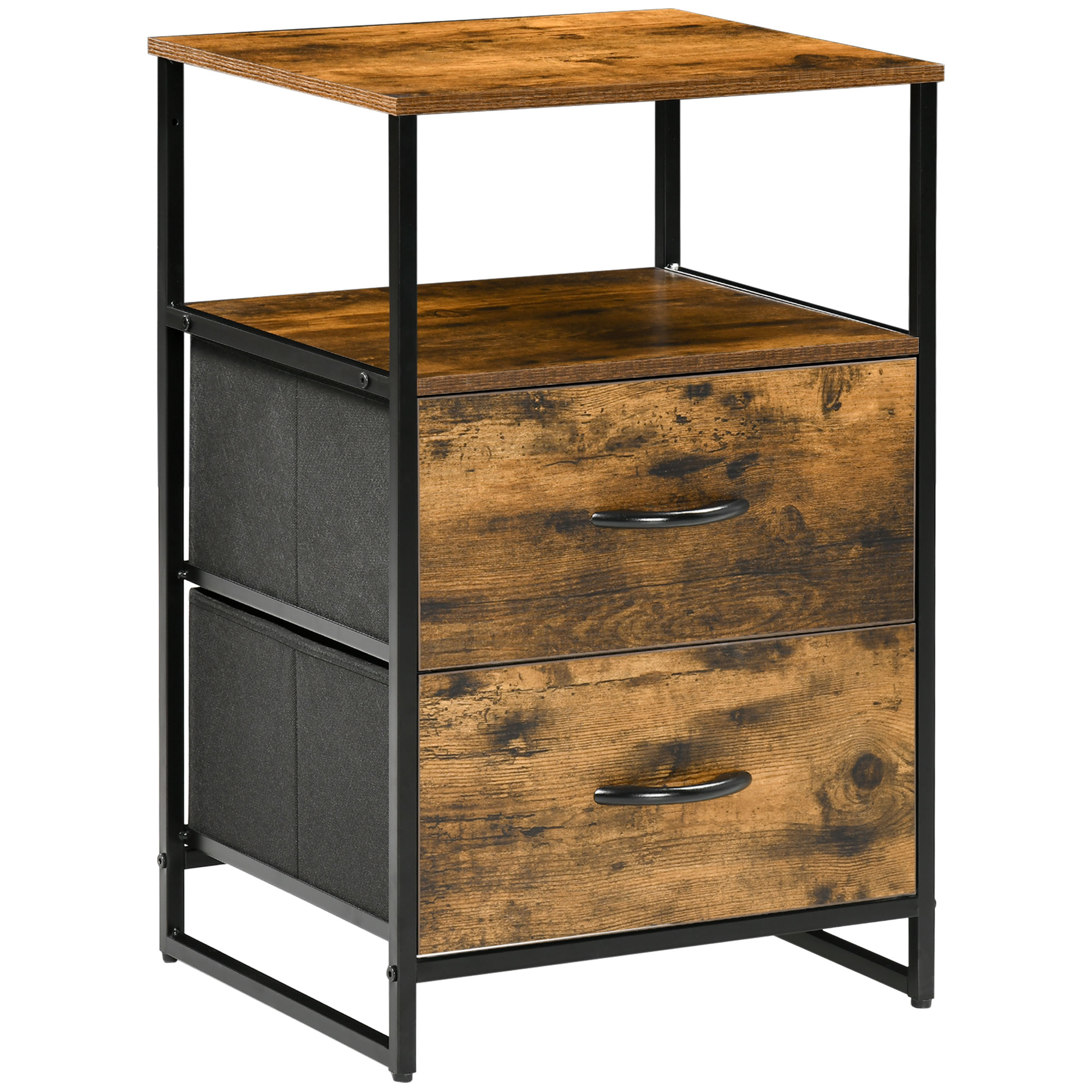 Elutoa kapp, abikapp riidest sahtlitega, MDF, terasraam, pruun, 45 x 40 x 70,5 cm