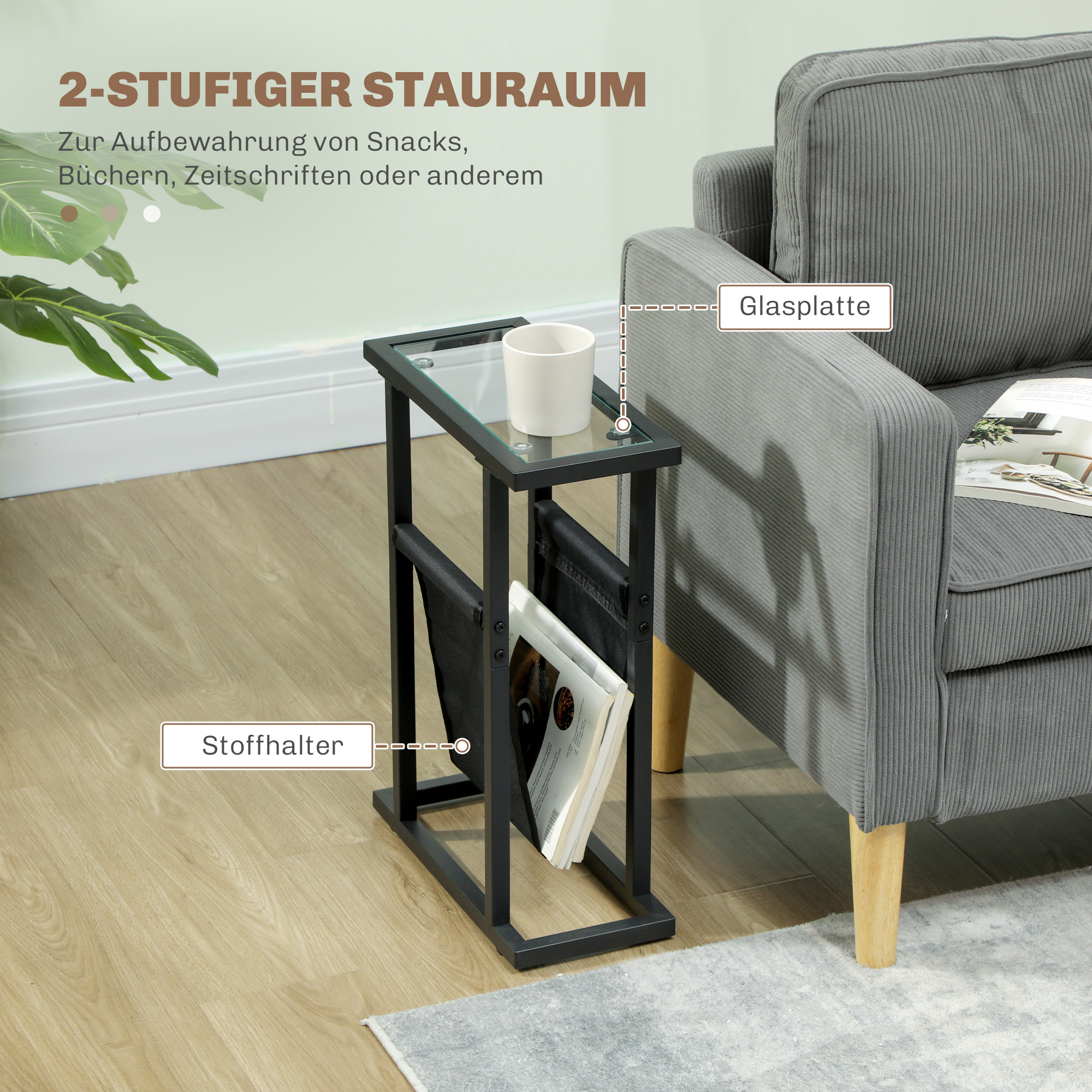 Kitsas abilaud, metall ja karastatud klaas, must, 40 x 18 x 55,5 cm