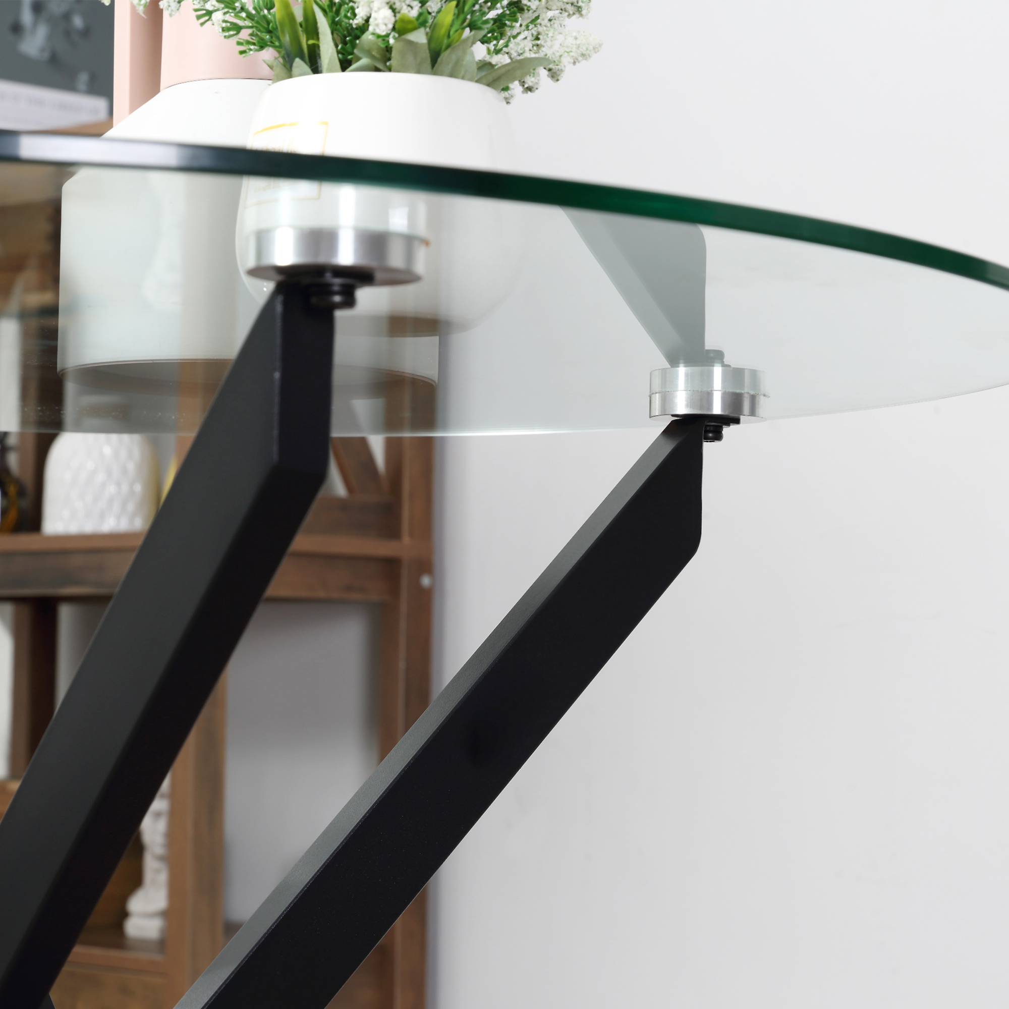 Modernne söögilaud klaasplaadiga, 80 cm, must