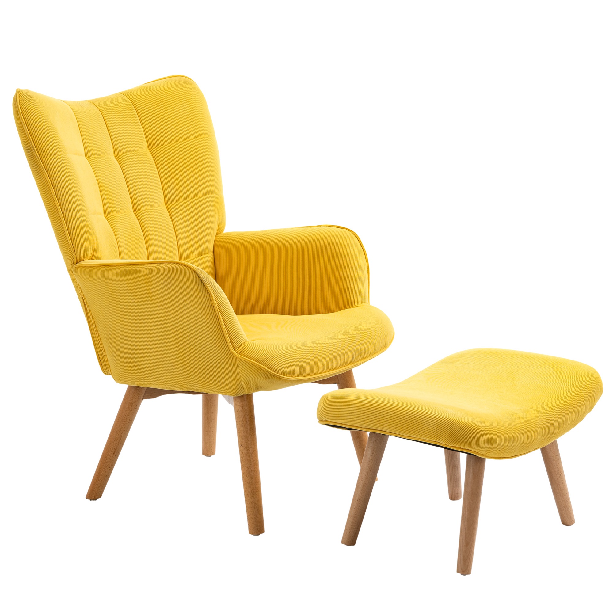 Aktsenttool jalatoega, kollane, sametise välimusega, 72 x 80 x 101 cm