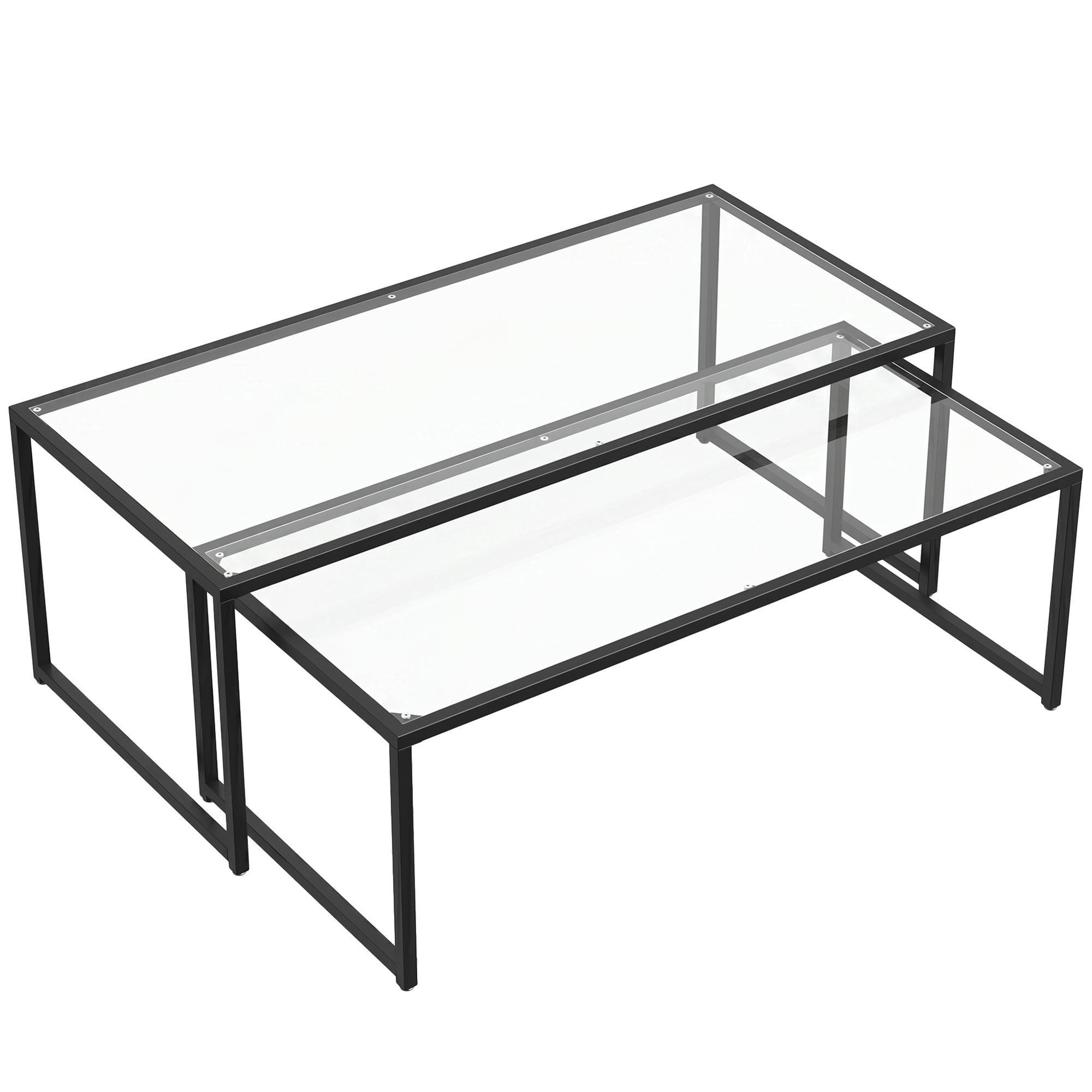 2-osaline kohvilauakomplekt, must / läbipaistev, karastatud klaas, teras