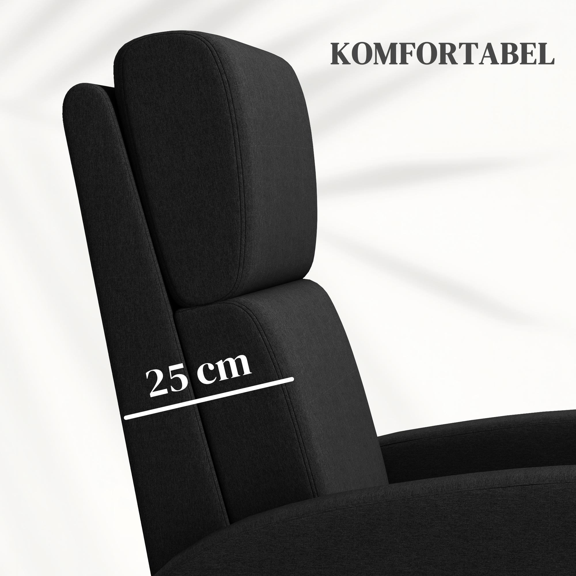 Relaxtugitool, televiisoritool lamamisfunktsiooniga, polsterdatud, must, 64 x 86 x 102 cm