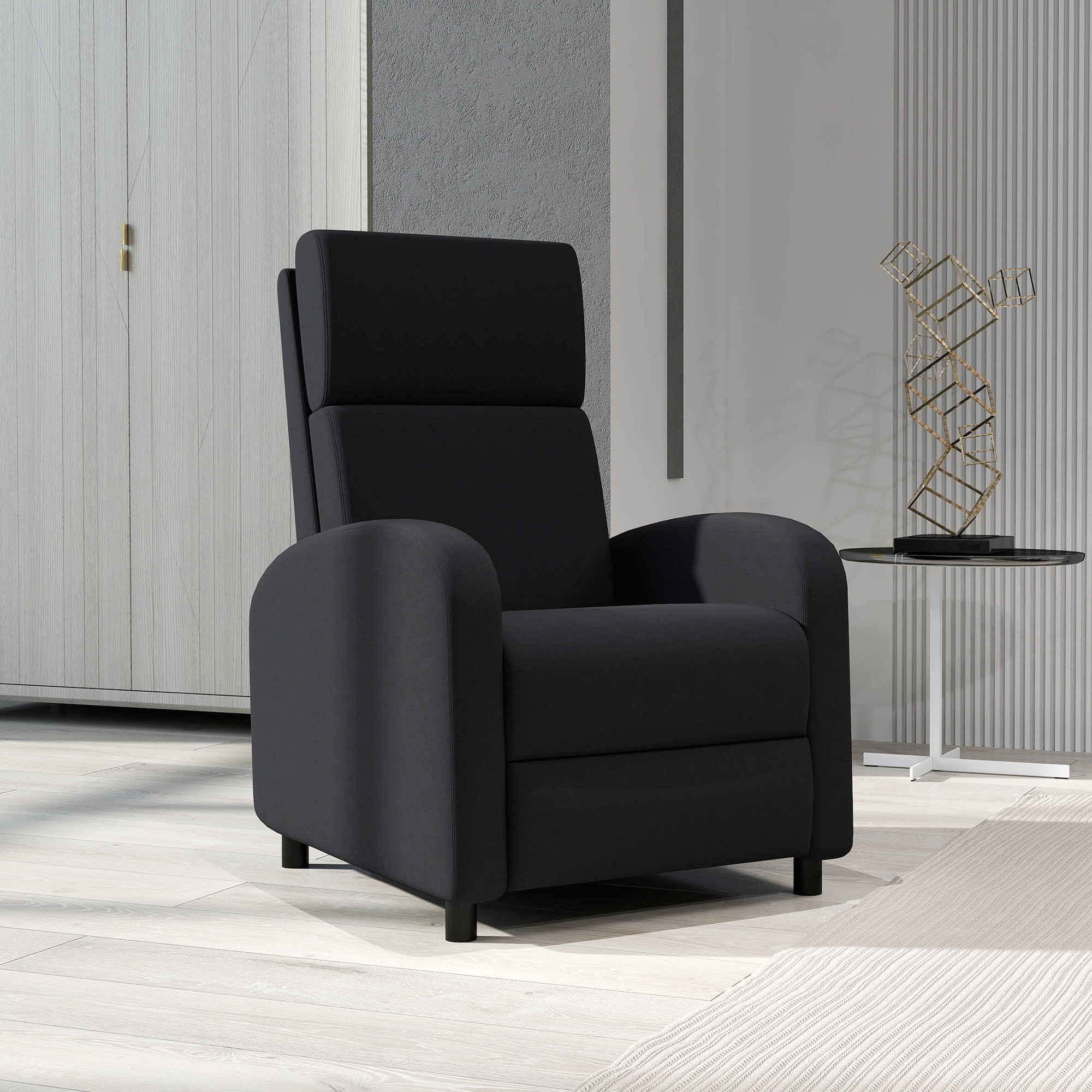 Relaxtugitool, televiisoritool lamamisfunktsiooniga, polsterdatud, must, 64 x 86 x 102 cm