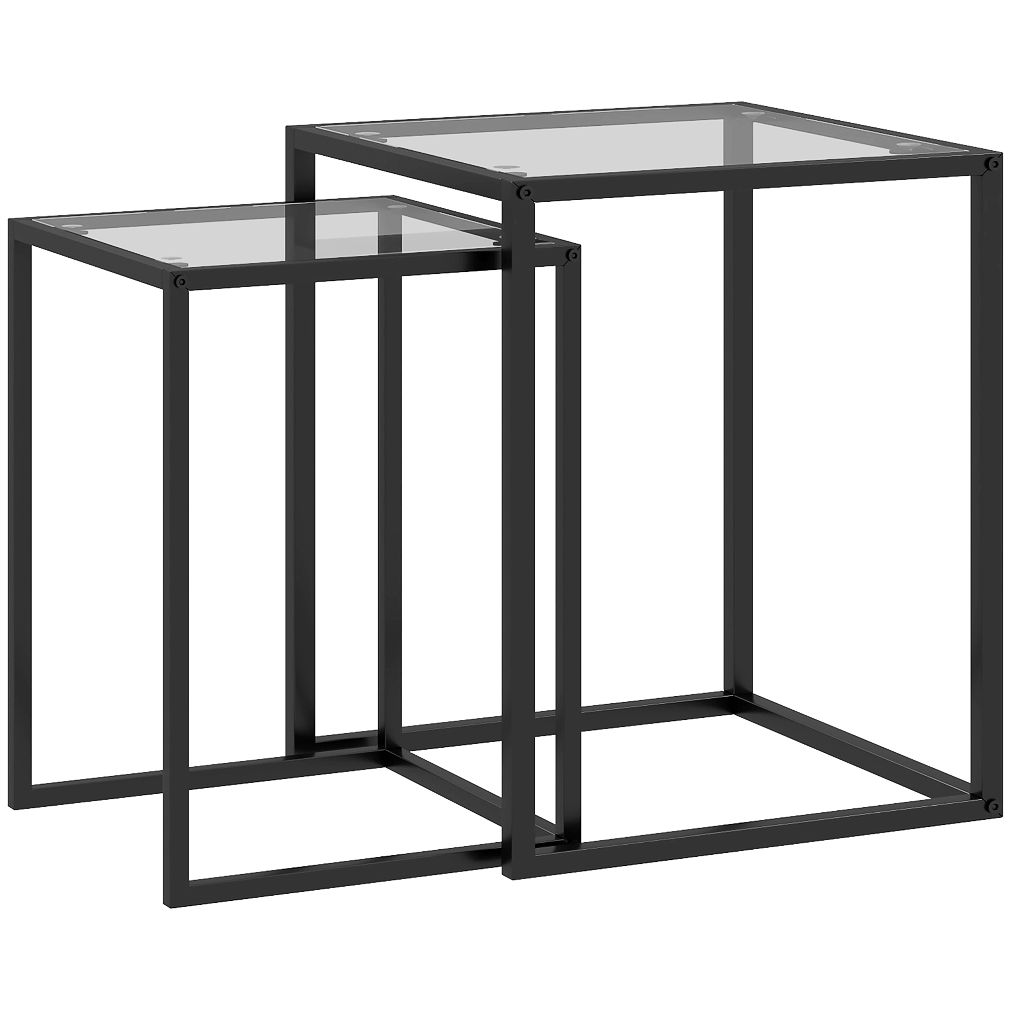 2-osaline diivanilauakomplekt, virnastatav, must, teras, karastatud klaas