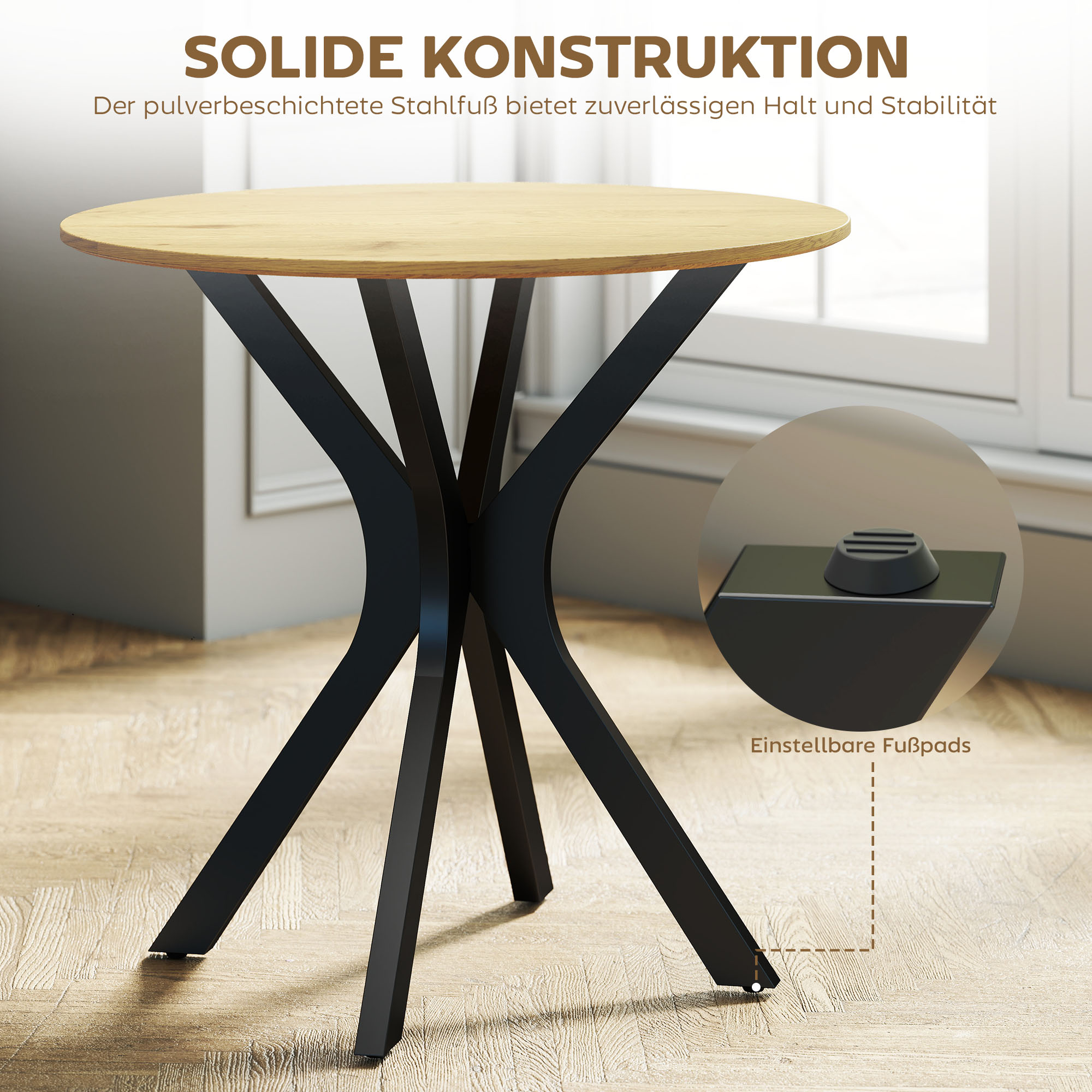 Ümmargune söögilaud, modernne disain, naturaalne puit, Ø 78 cm x 75 cm