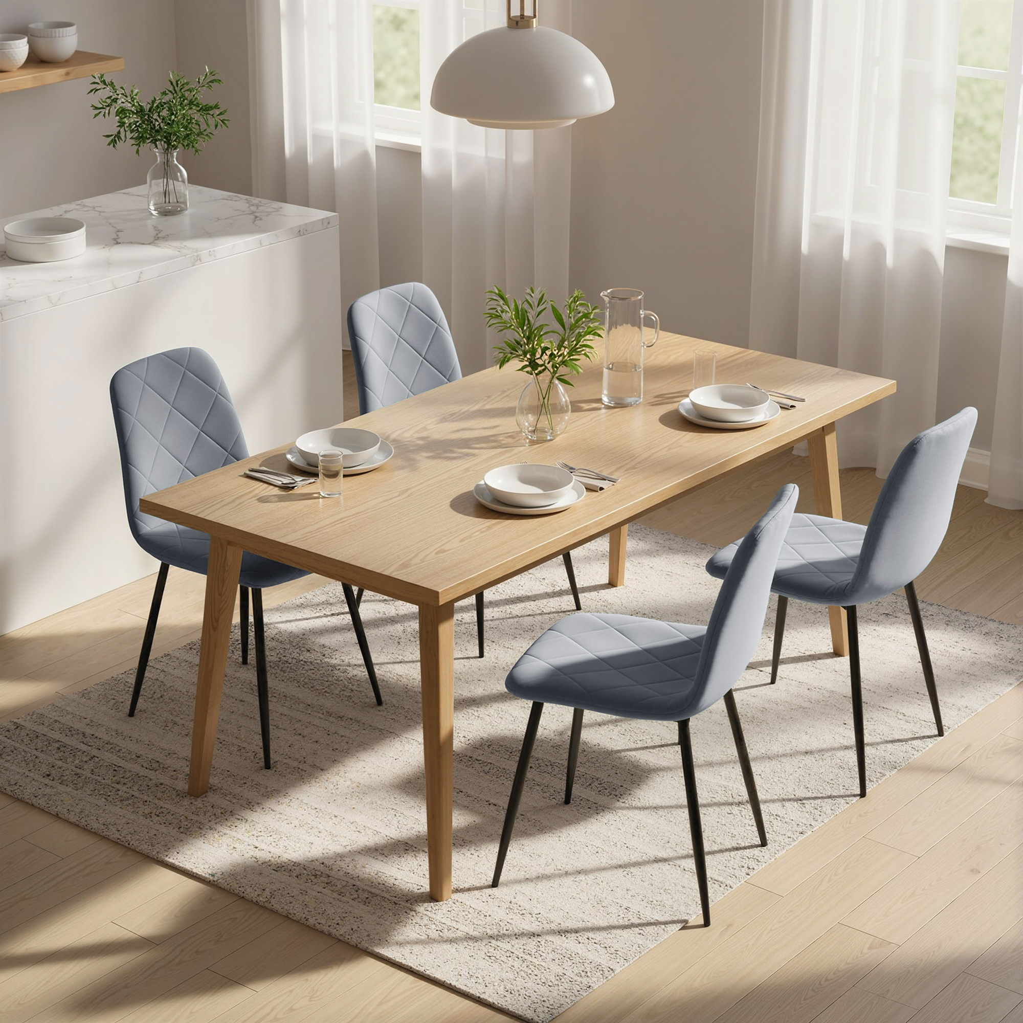 Söögitoa toolid, 4 tk komplekt, hallid, sametise välimusega, 120 kg