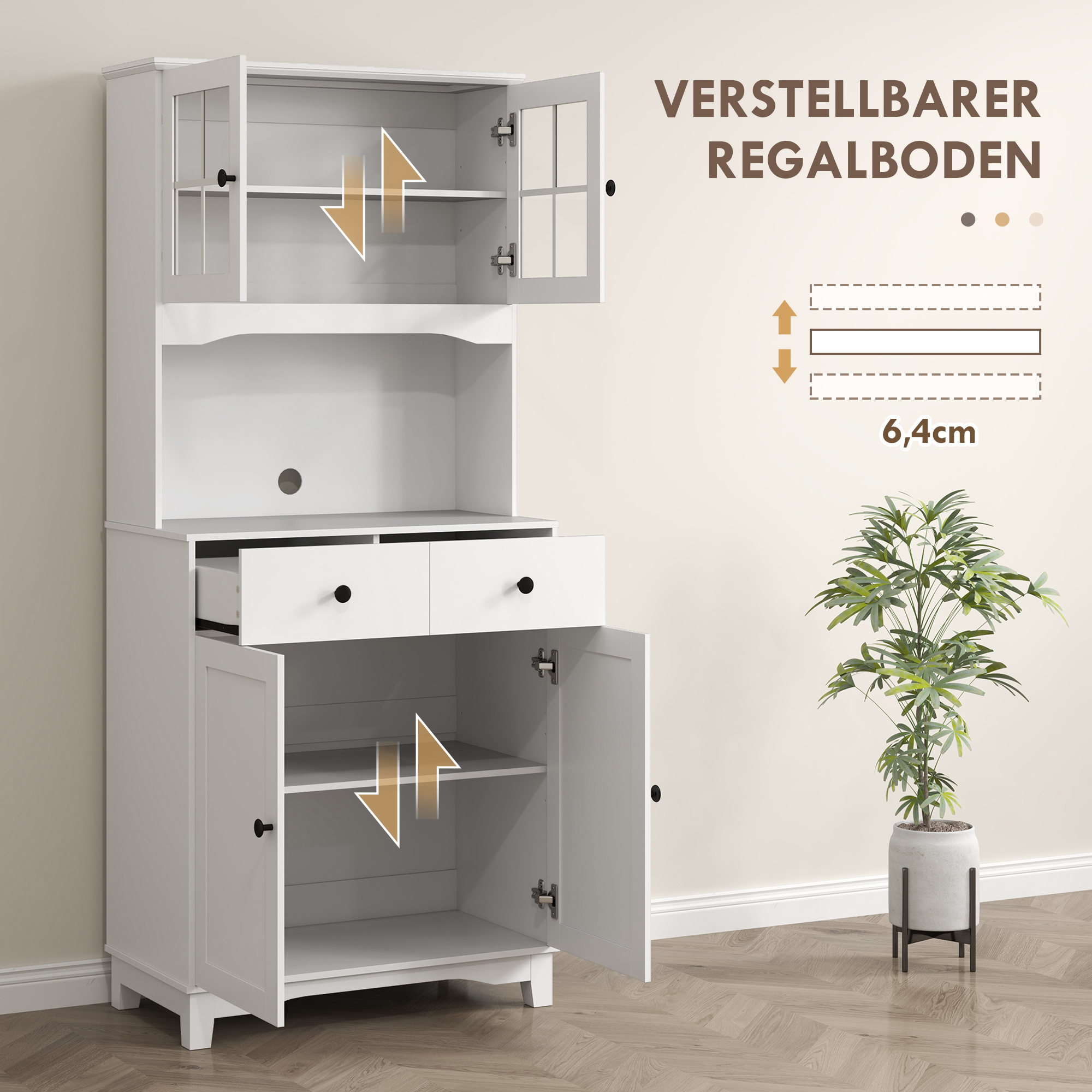 Köögikapp tööpinnaga mikrolaineahjule, valge, 74,5 x 40 x 172 cm