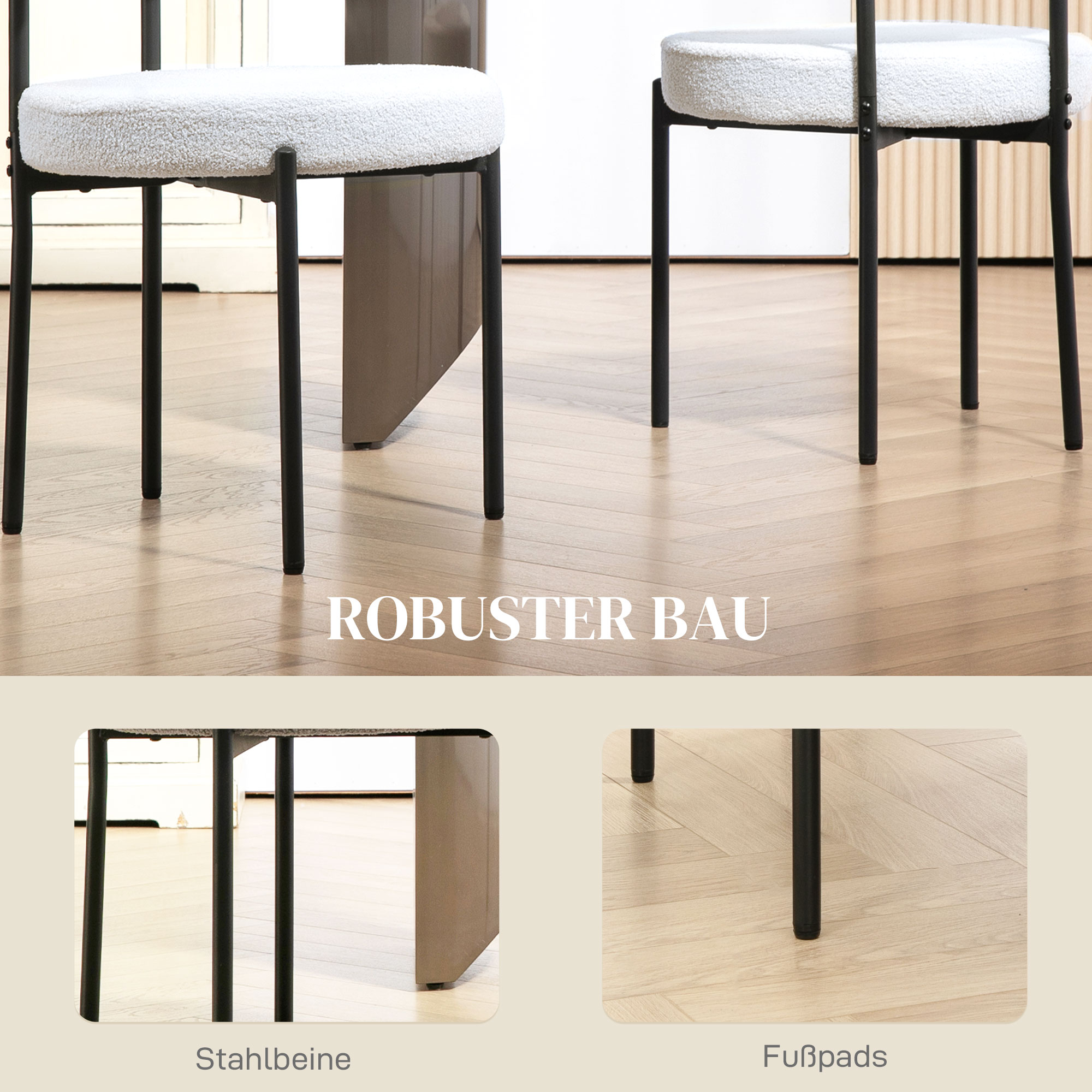 2 söögi tooli komplekt, fleece-kate, kreemvalge, metalljalad