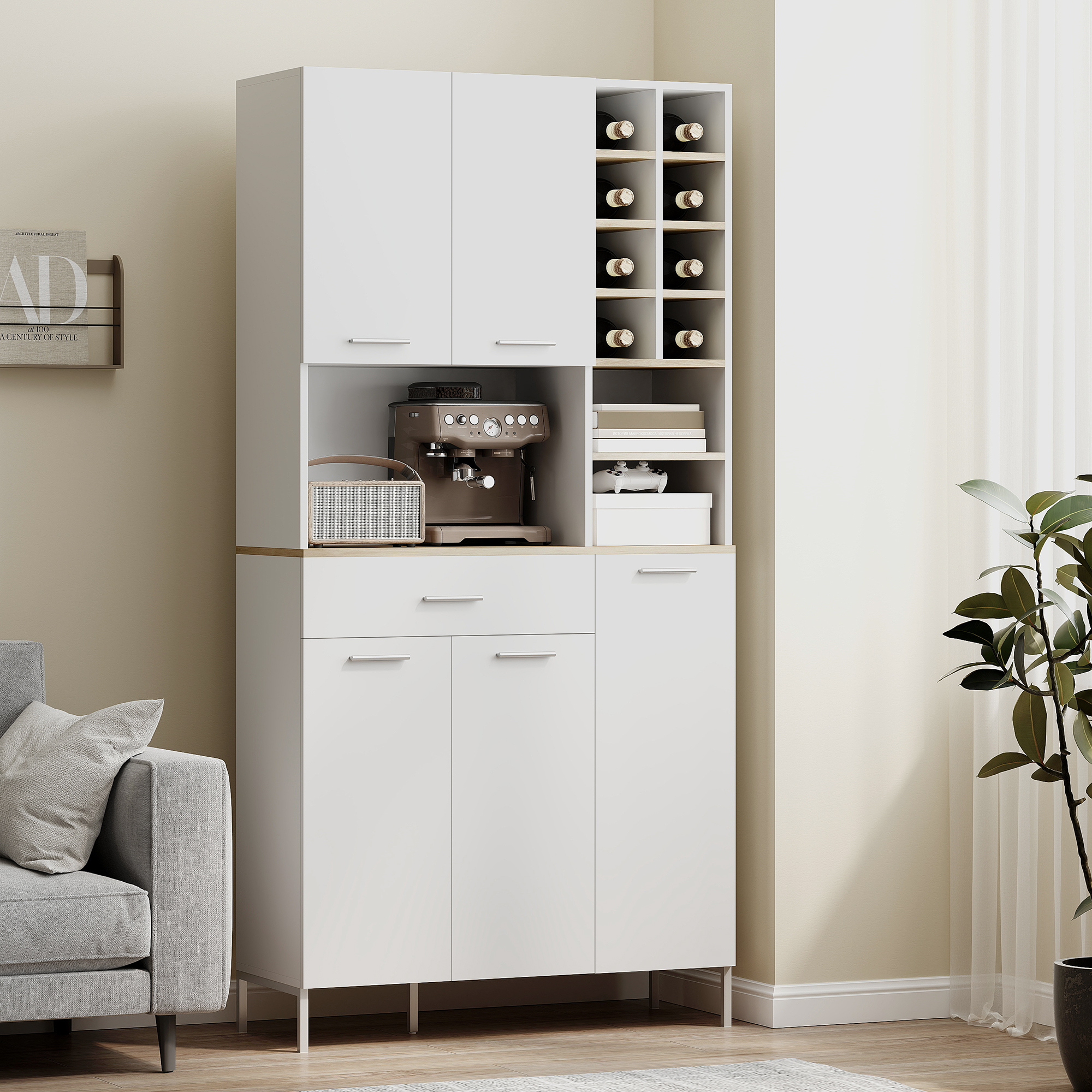 Köögikapp avatud riiulite, 5 ukse, MDF, valge, 90 x 35 x 183 cm