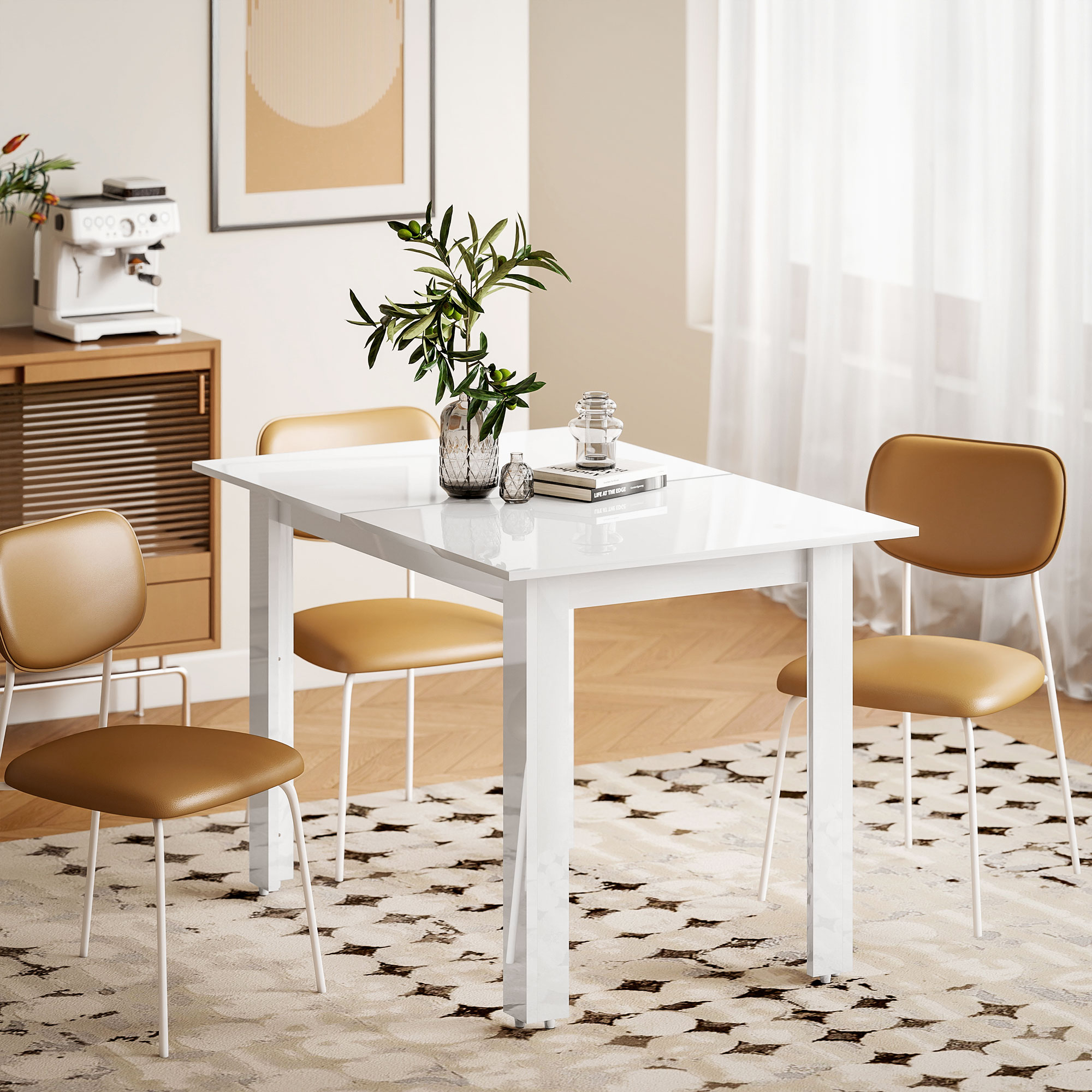 Laiendatav söögilaud, 120-160 x 80 cm, kõrgläikega valge, MDF