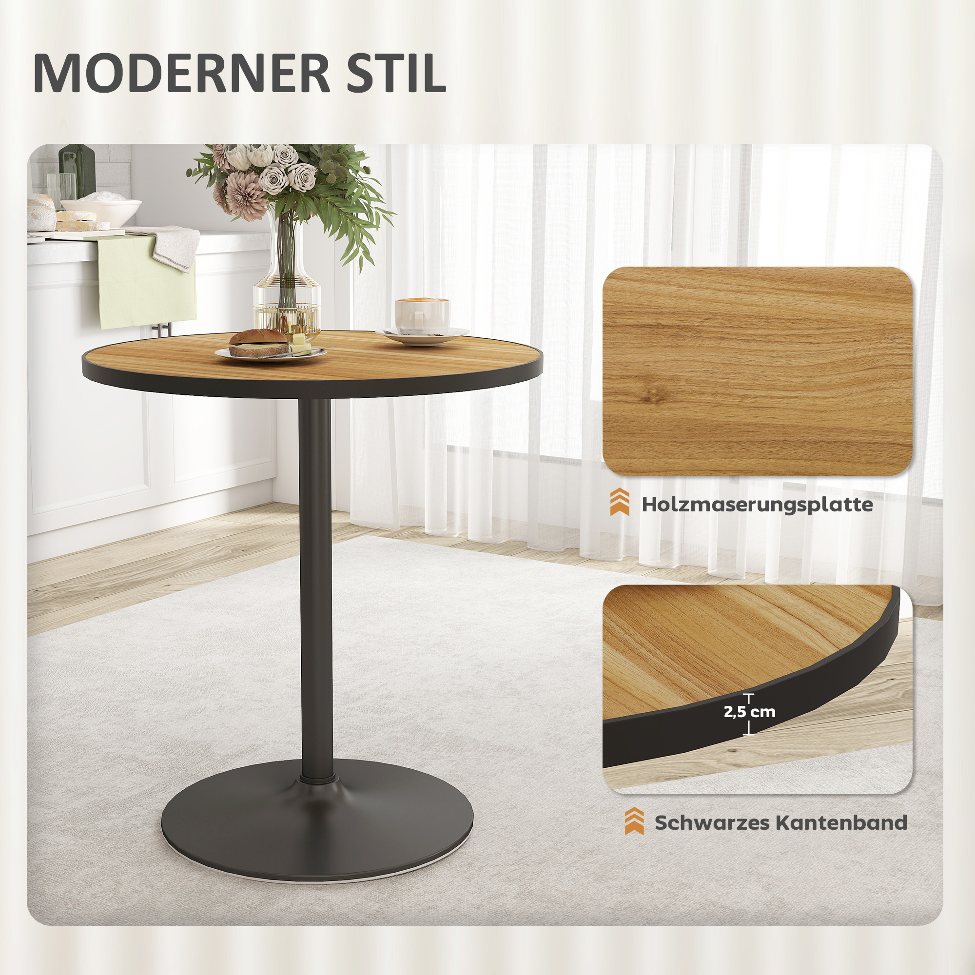 Ümmargune söögilaud, tamme välimusega, 70 cm, 2–4 inimesele