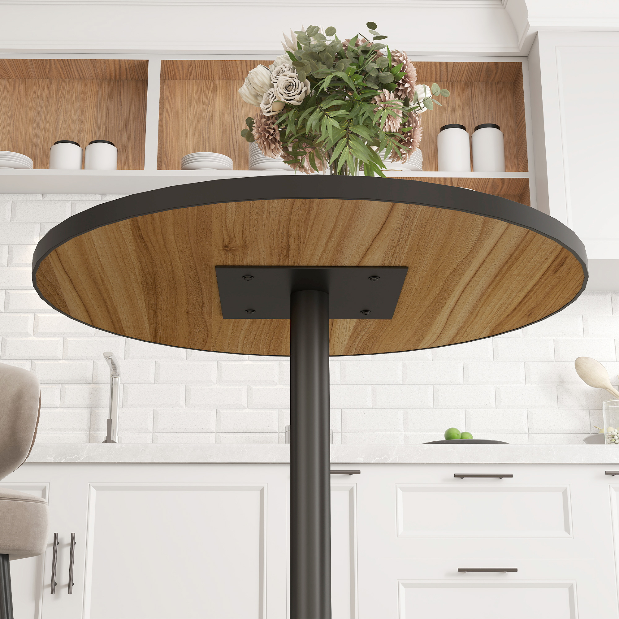Ümmargune söögilaud, tamme välimusega, 70 cm, 2–4 inimesele
