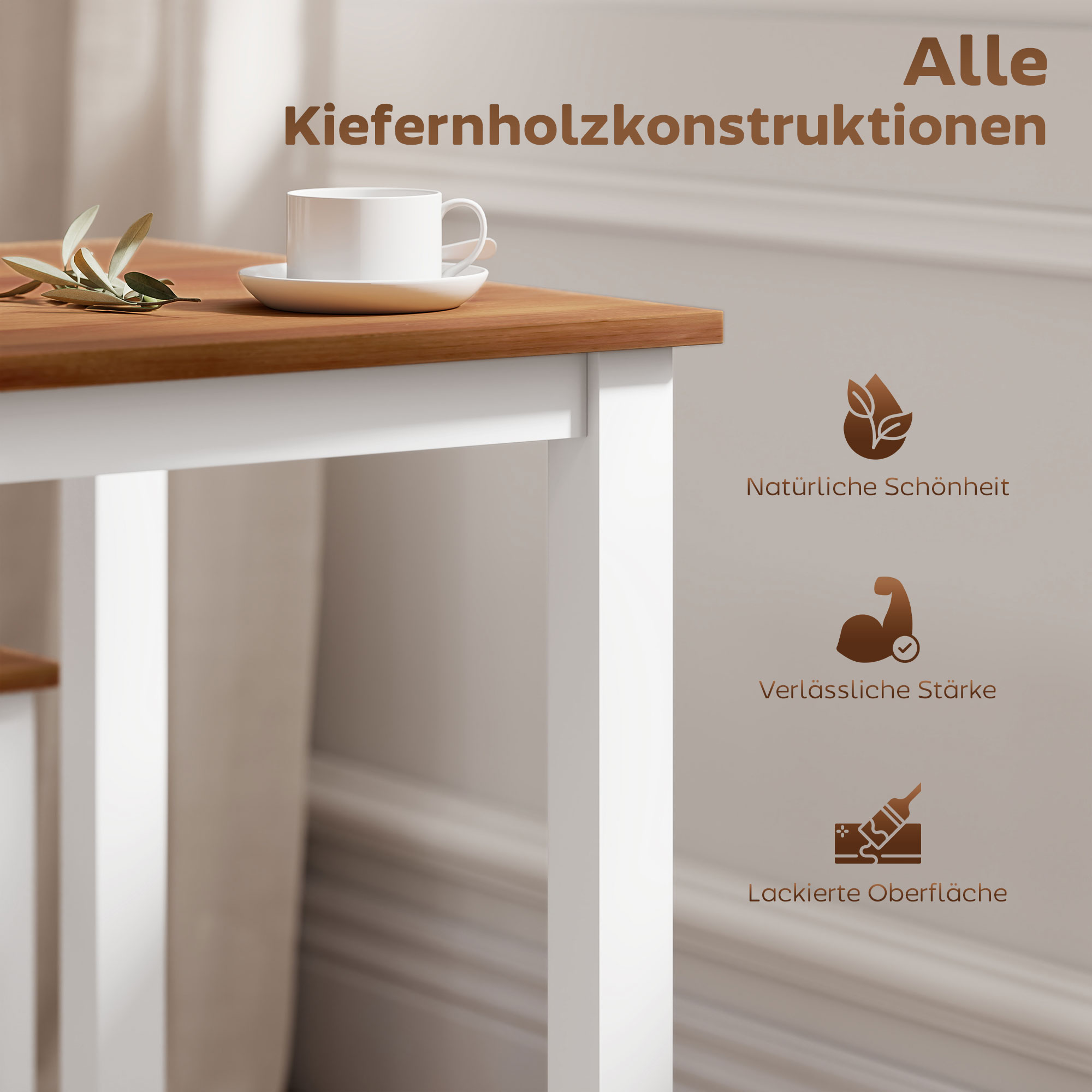 Söögitoa mööblikomplekt, 5-osaline, pruun ja valge, männipuit