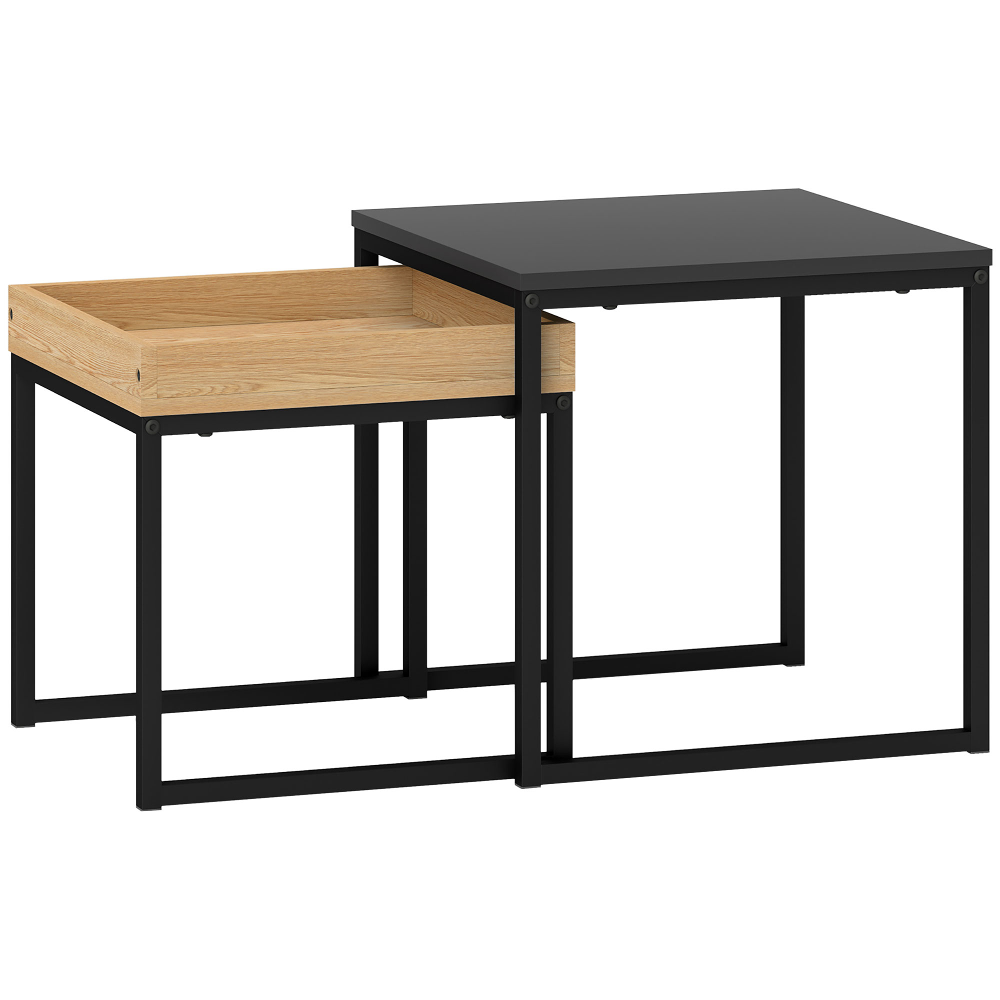 Moodne kohvilaudade 2-osaline komplekt, must, MDF, teras, 45 x 45 x 45 cm ja 40 x 40 x 40 cm