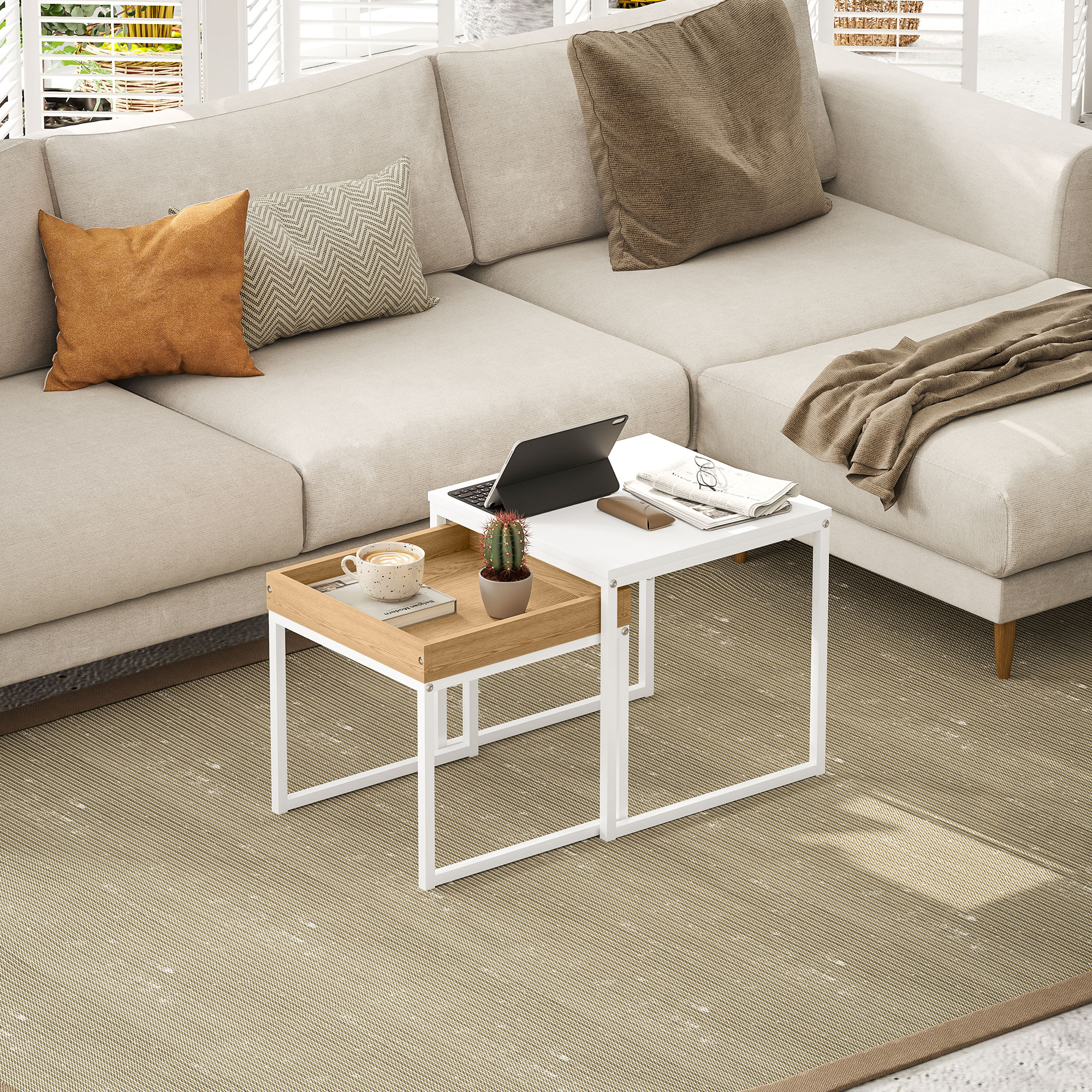 Modernne kohvilaudade 2-osaline komplekt, valge, MDF, teras