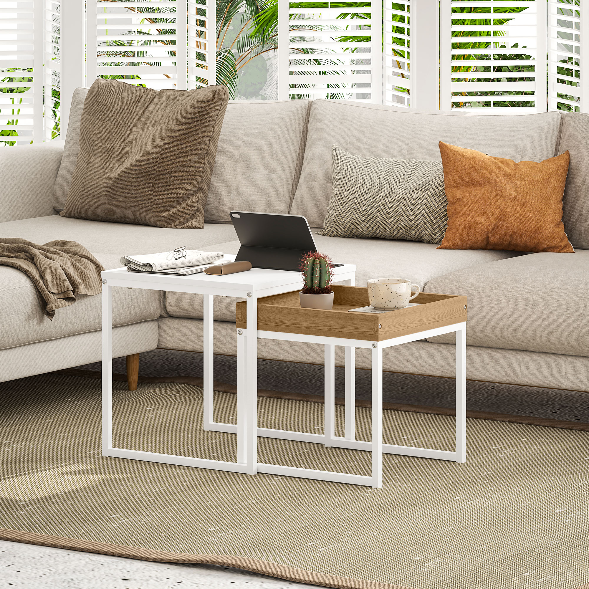 Modernne kohvilaudade 2-osaline komplekt, valge, MDF, teras