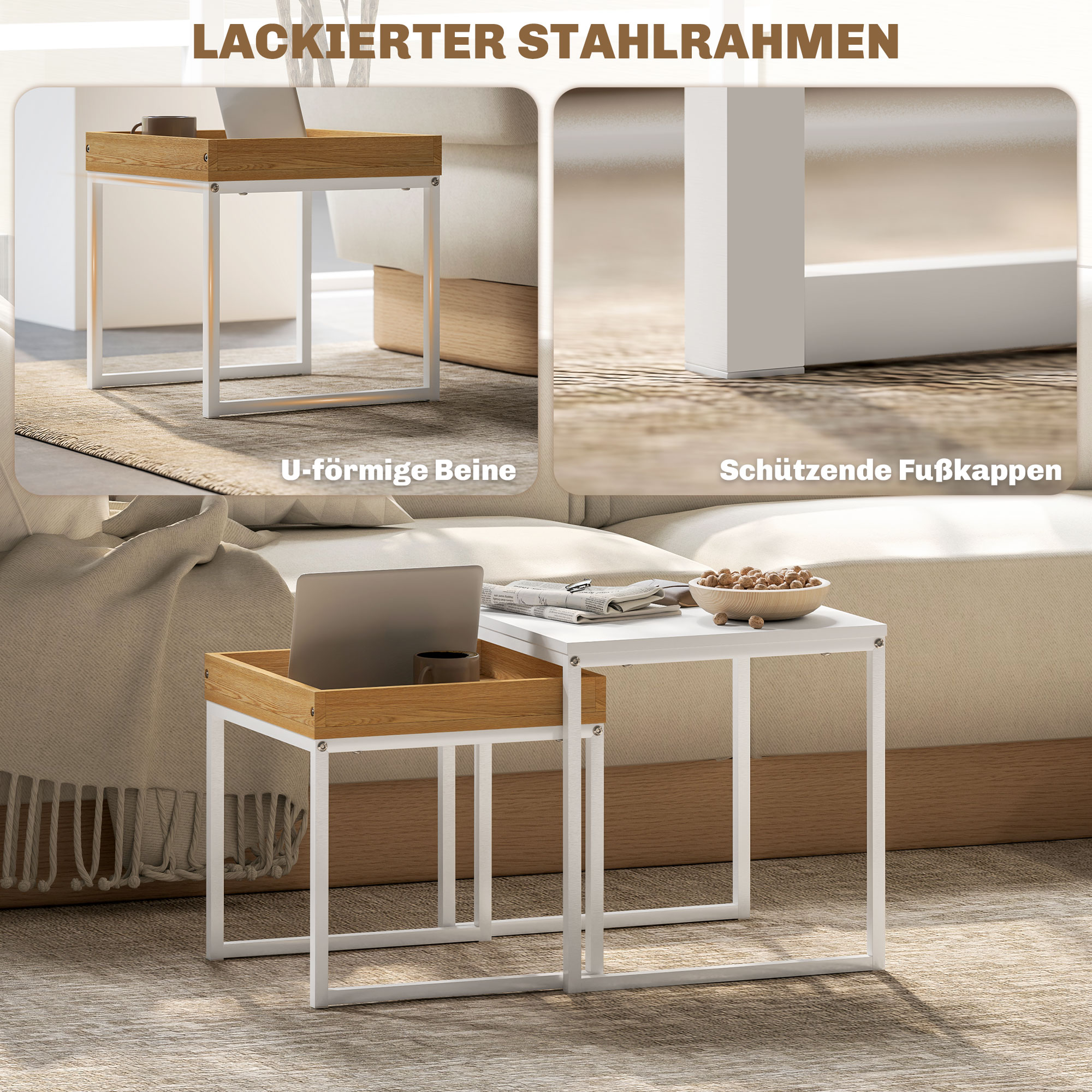 Modernne kohvilaudade 2-osaline komplekt, valge, MDF, teras