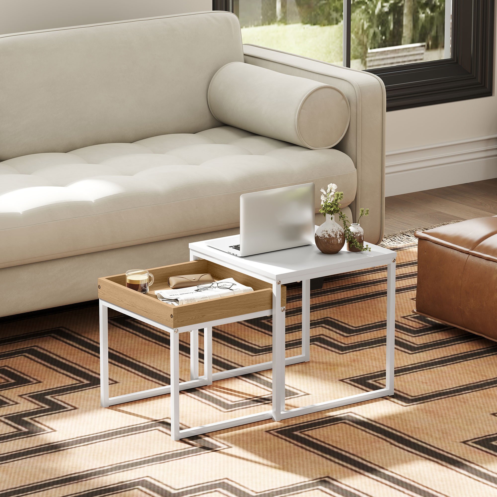 Modernne kohvilaudade 2-osaline komplekt, valge, MDF, teras