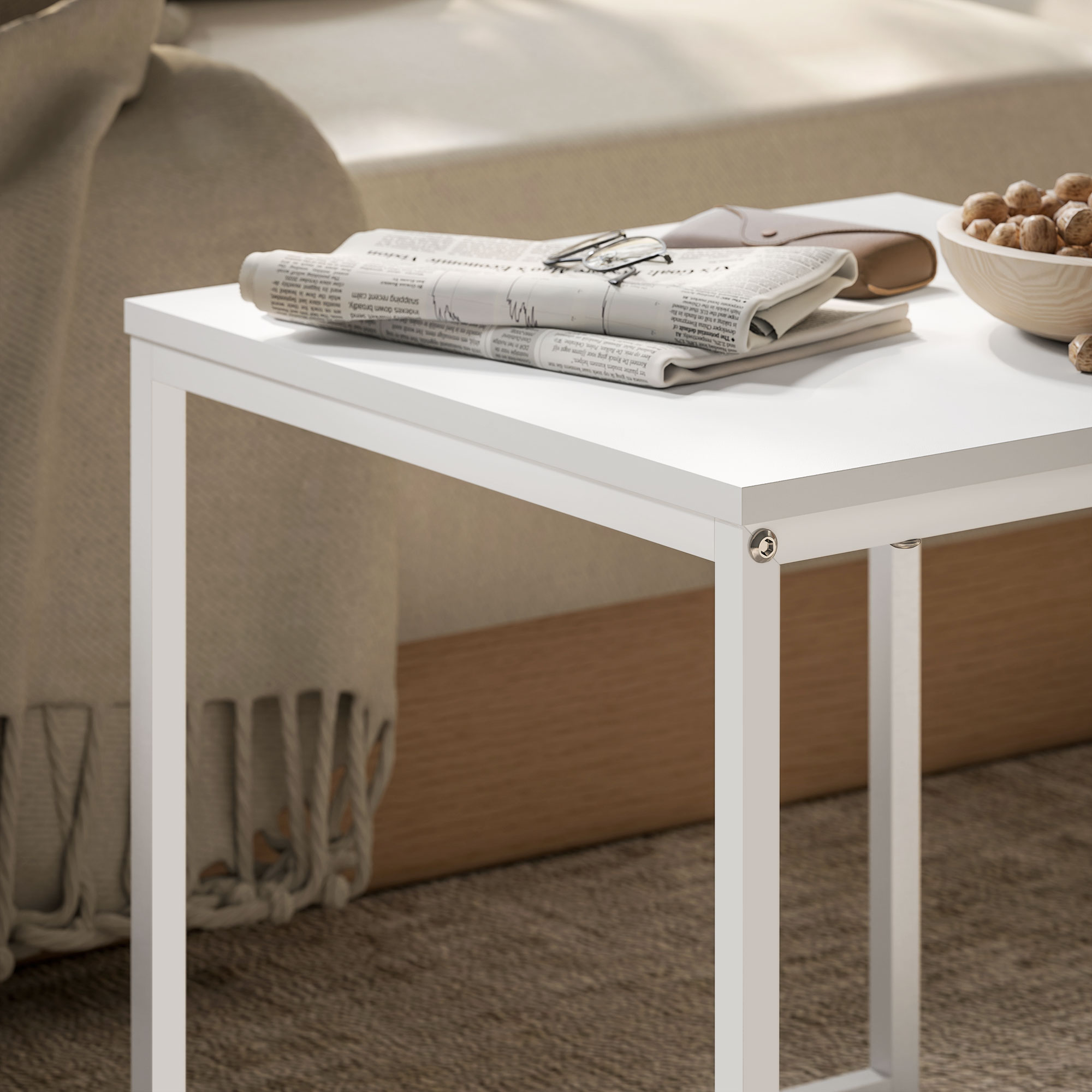 Modernne kohvilaudade 2-osaline komplekt, valge, MDF, teras