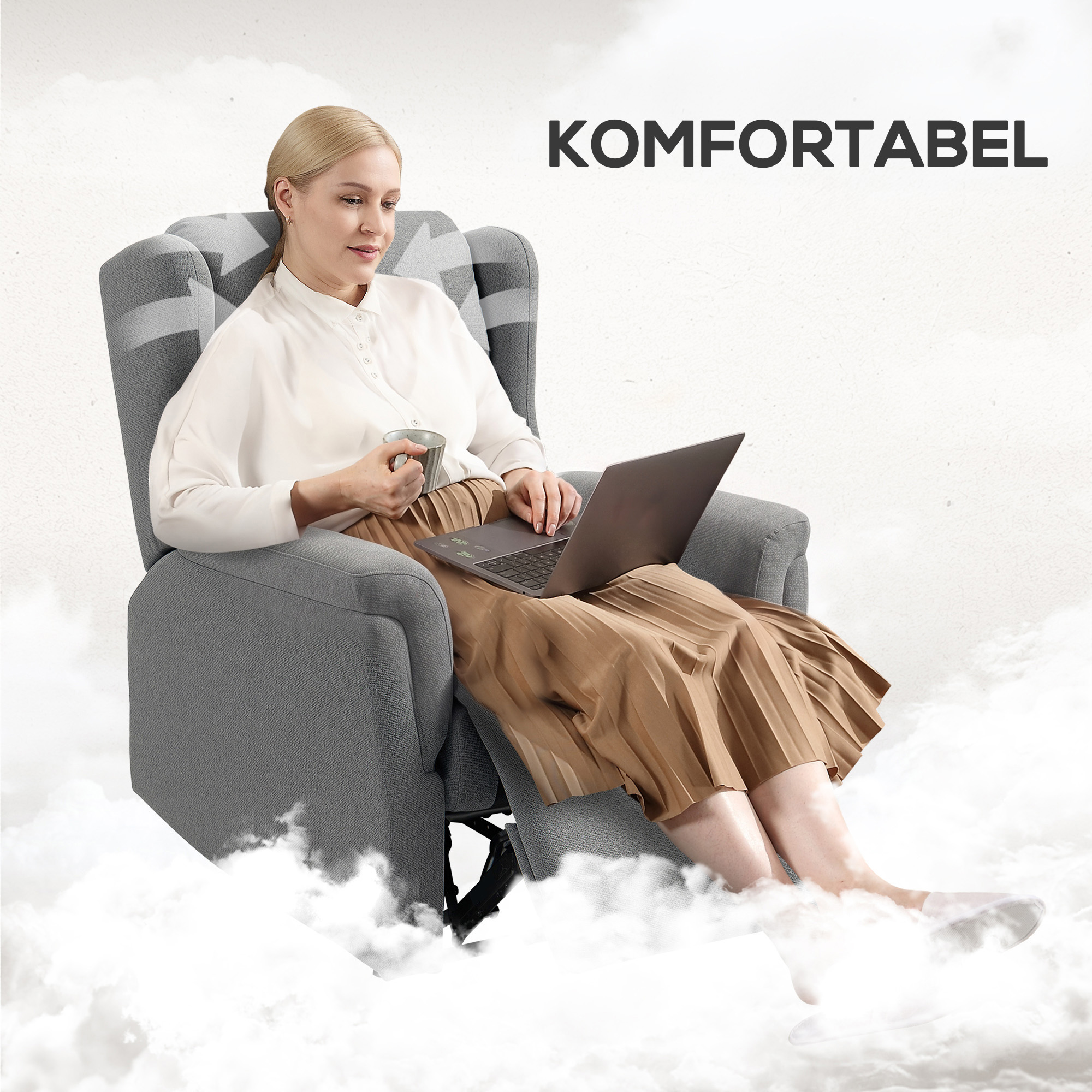 Relaxsessel, reguleeritav pehme tugitool jalatoega, 160° kallutatav, tumehall, 80 x 94 x 101 cm