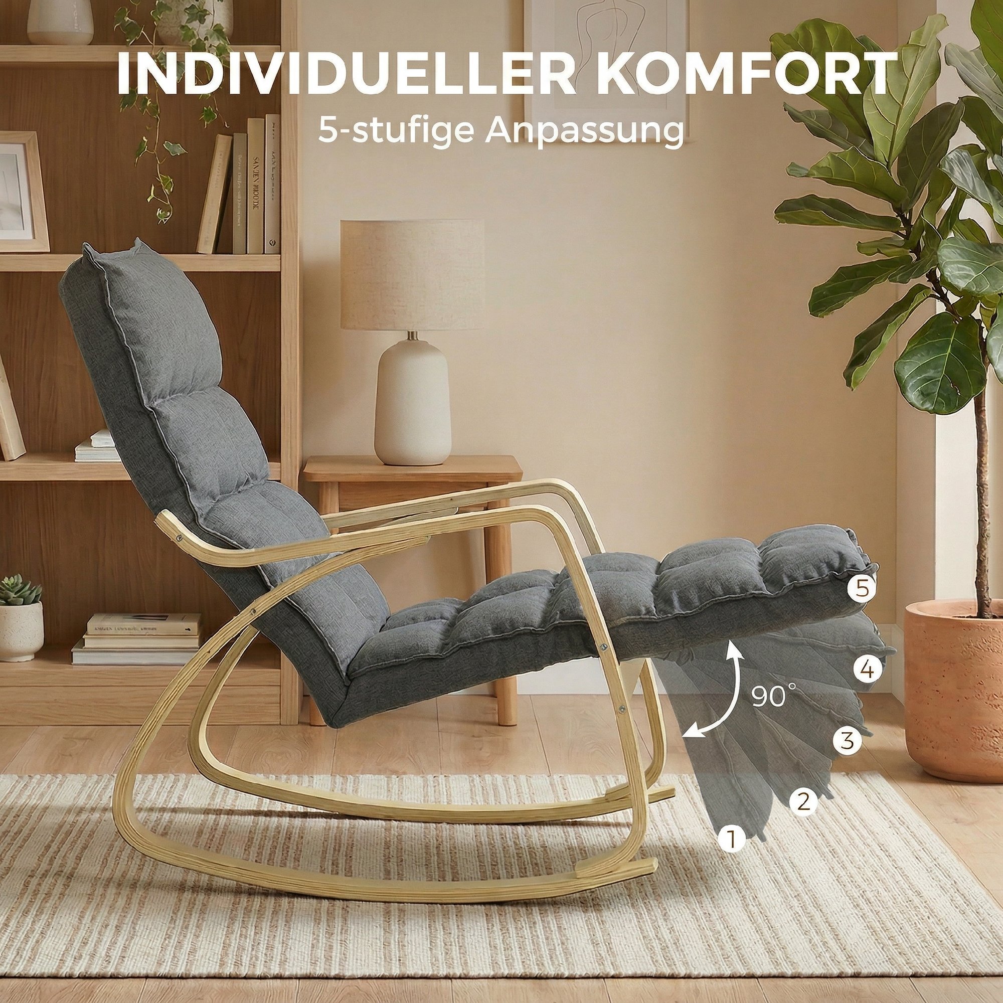 Kiiktool reguleeritava jalatoega, polsterdatud puhketool, hall