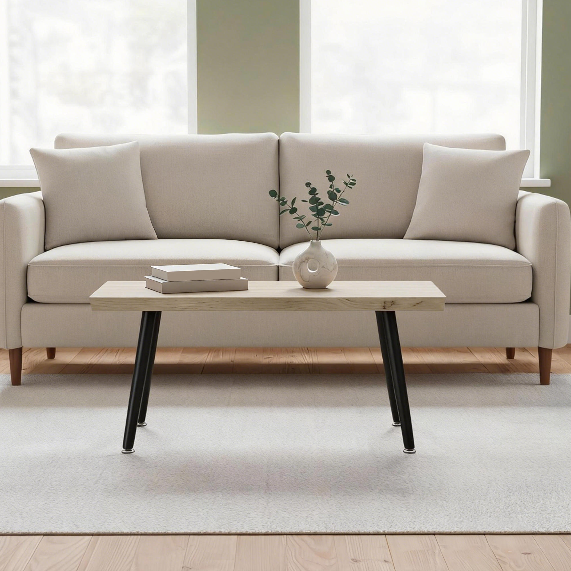 Kohvilaud terasjalgadega, 100 x 50 x 45 cm, 4 cm paksune lauaplaat, tamm+must
