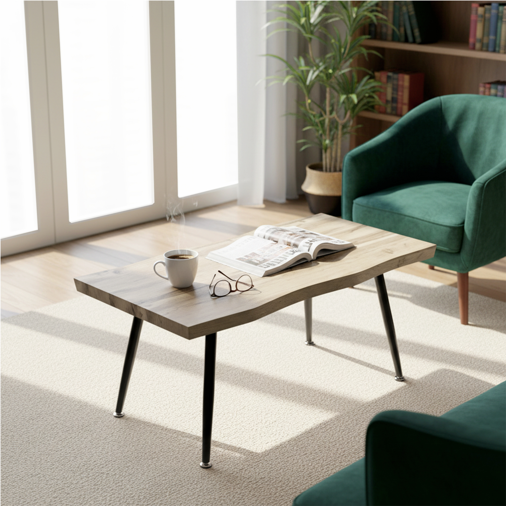 Kohvilaud terasjalgadega, 100 x 50 x 45 cm, 4 cm paksune lauaplaat, tamm+must