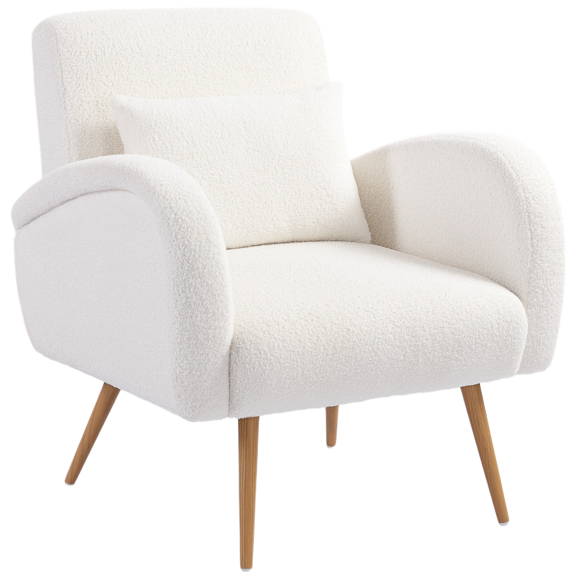 Polsterdatud tugitool, teddyfliisist kate, nimmelambaga, metalljalad, kreemvalge, 77 x 77 x 83 cm