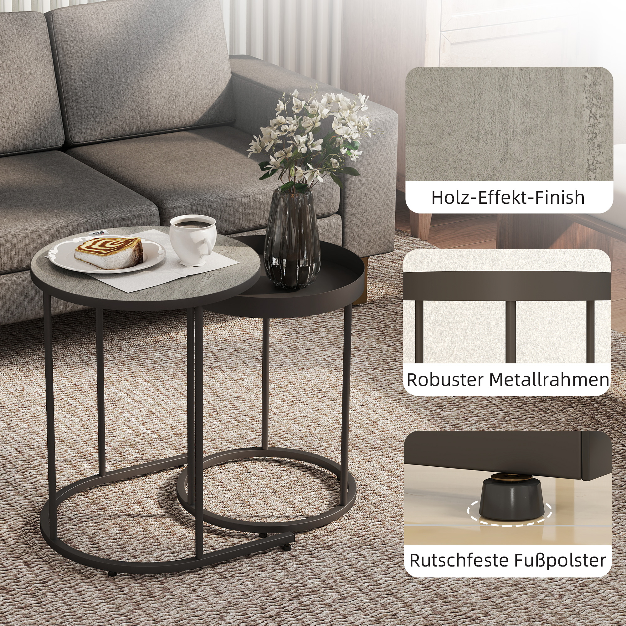 2-osaline nesting külglaudade komplekt, üksteise sisse lükatav, alusvaagna disain, metall, hall