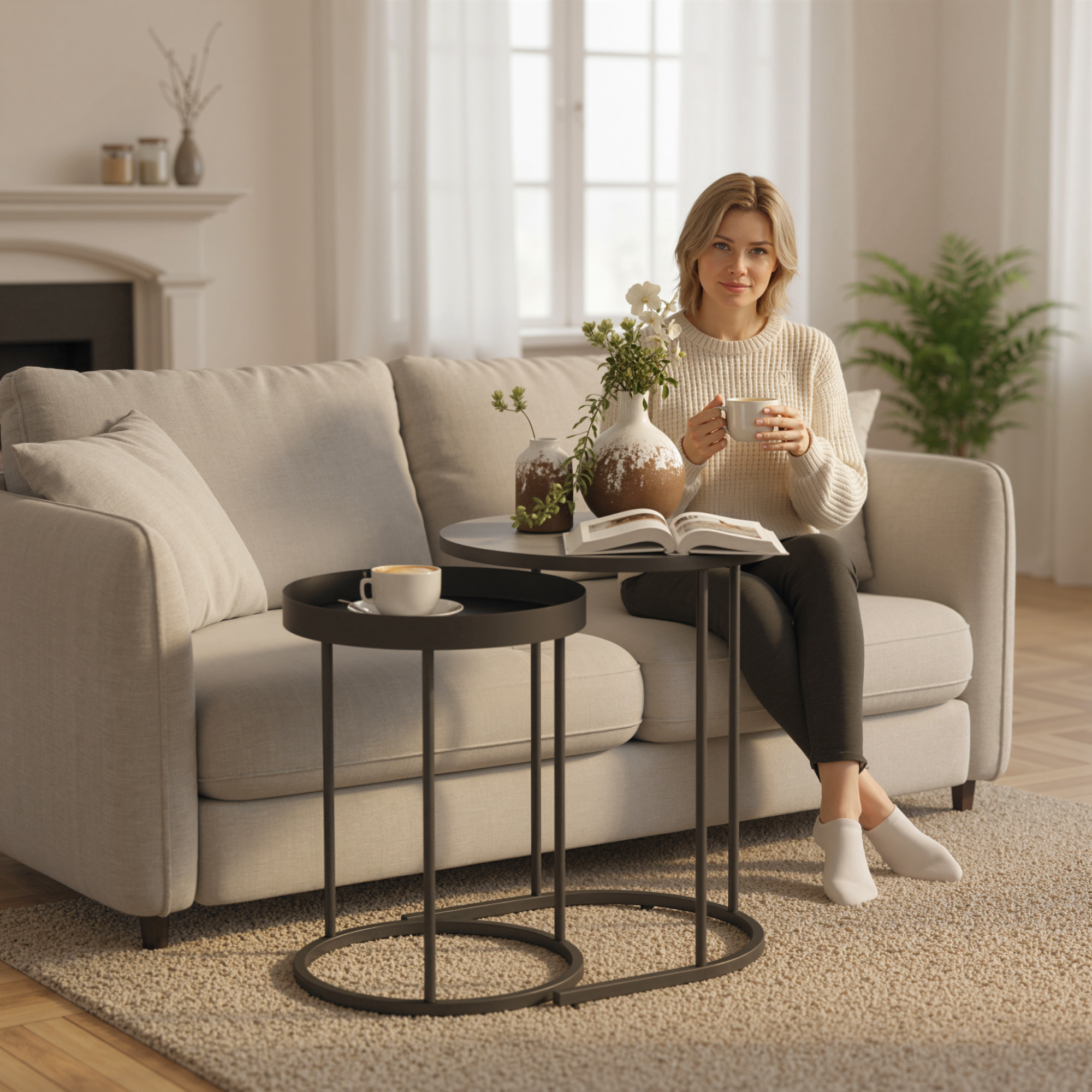 2-osaline nesting külglaudade komplekt, üksteise sisse lükatav, alusvaagna disain, metall, hall