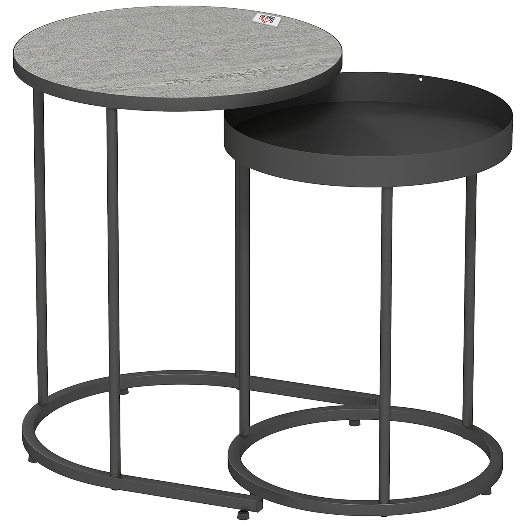 2-osaline nesting külglaudade komplekt, üksteise sisse lükatav, alusvaagna disain, metall, hall