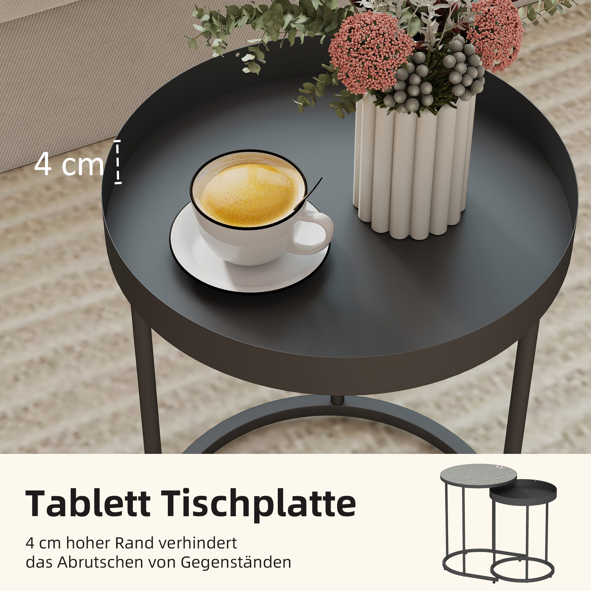 2-osaline nesting külglaudade komplekt, üksteise sisse lükatav, alusvaagna disain, metall, hall