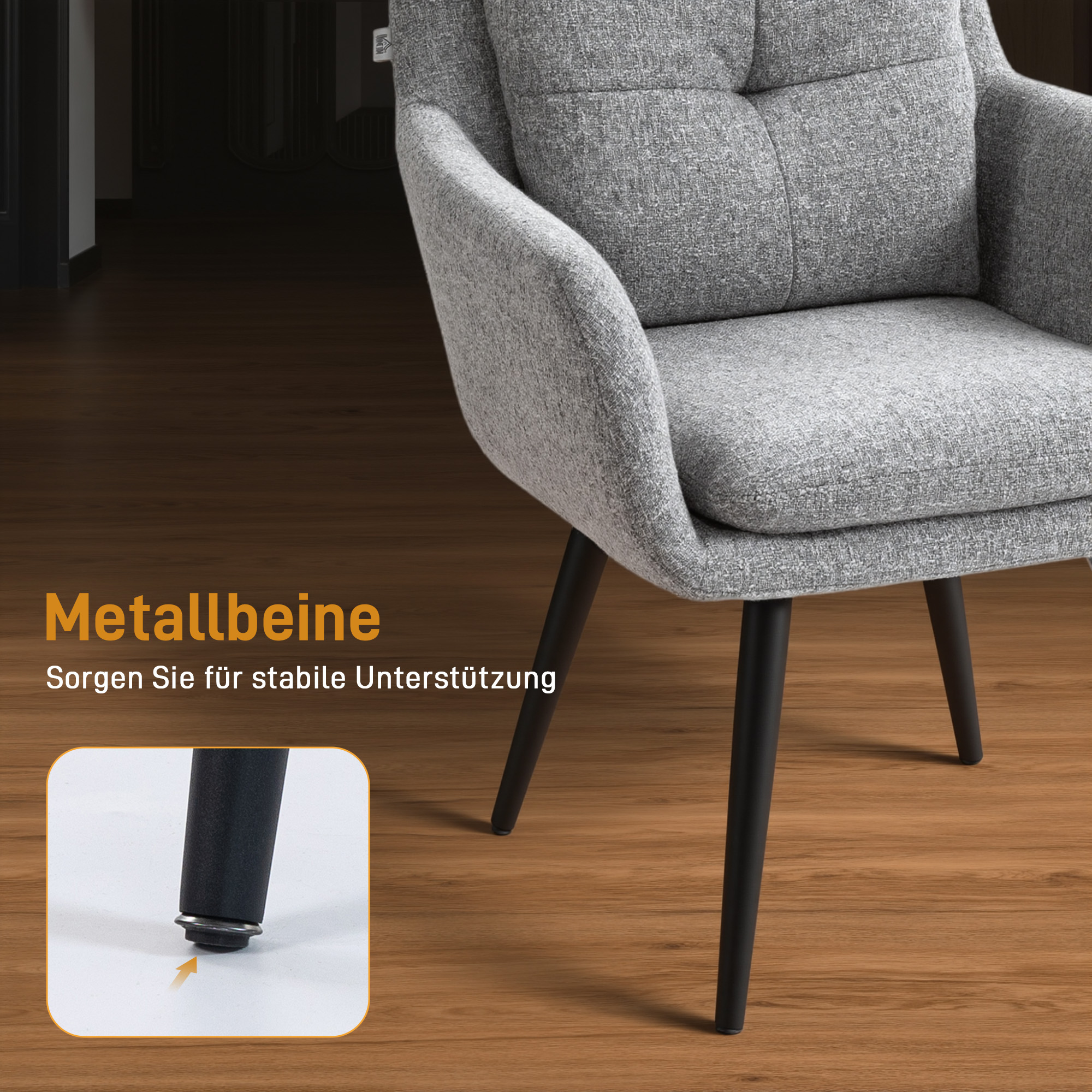 Modern aktsenttool metalljalgadega, helehall, 65 x 72 x 86 cm
