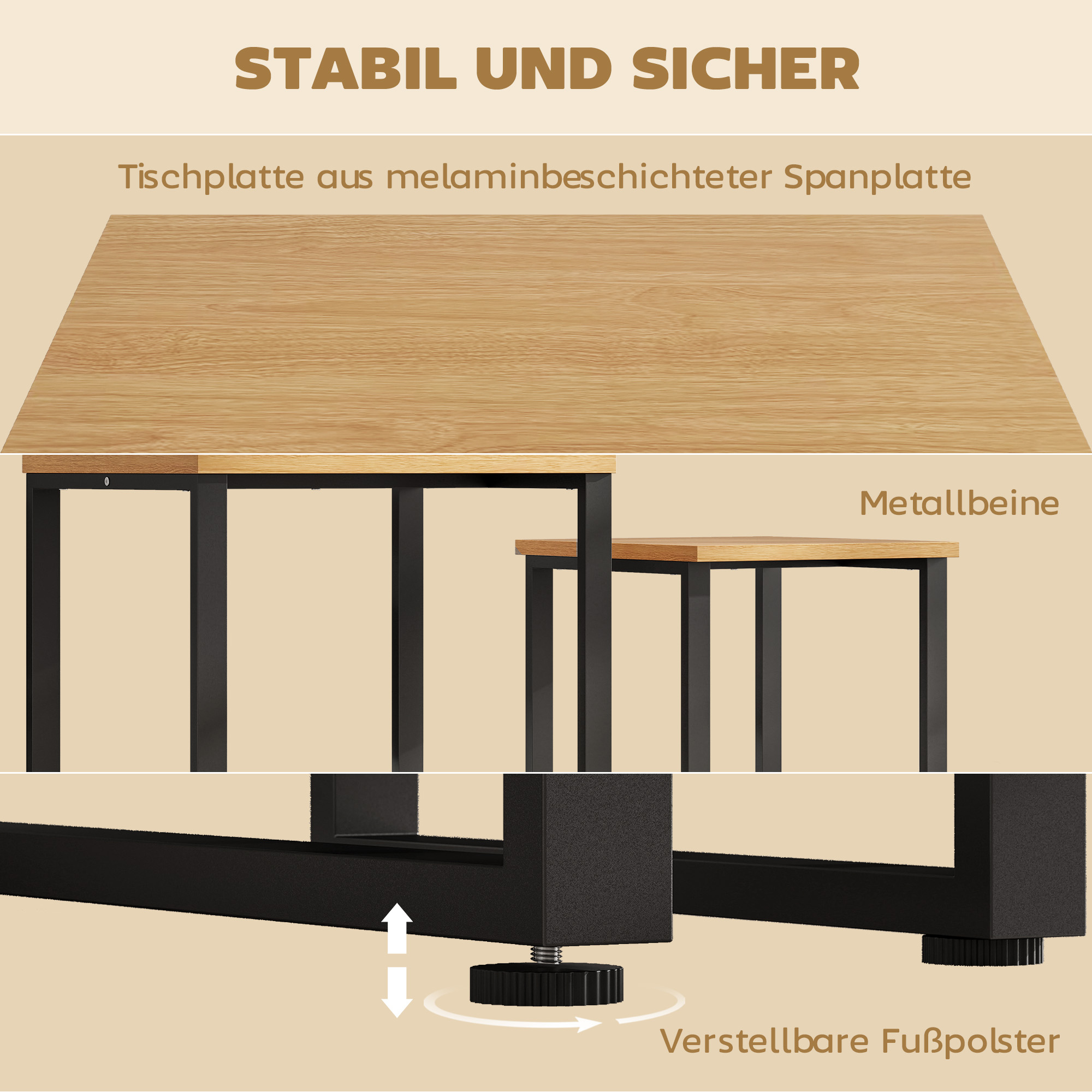 2-osaline kohvilaudade komplekt, naturaalne puit ja must, metallraam