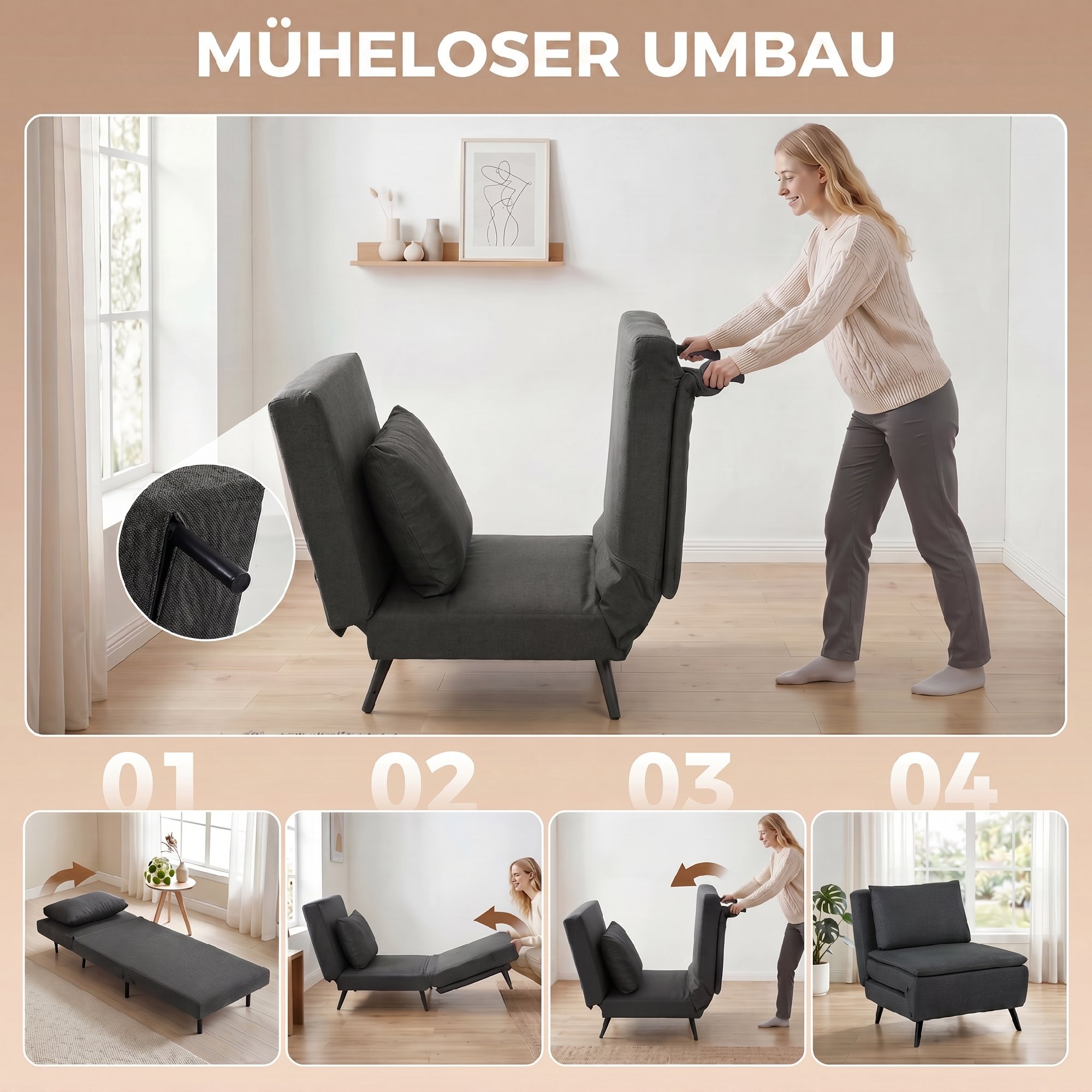 Magamiskrėsel 3-in-1, kokkupandav linase efekti, tumehall, 120 kg